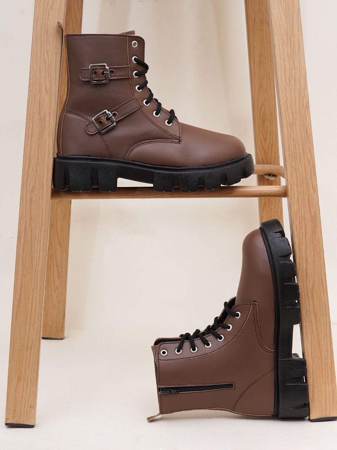 Try Me Women Lace-Ups Casual Block-Heeled Regular Boots With Buckle Detail-picture-20