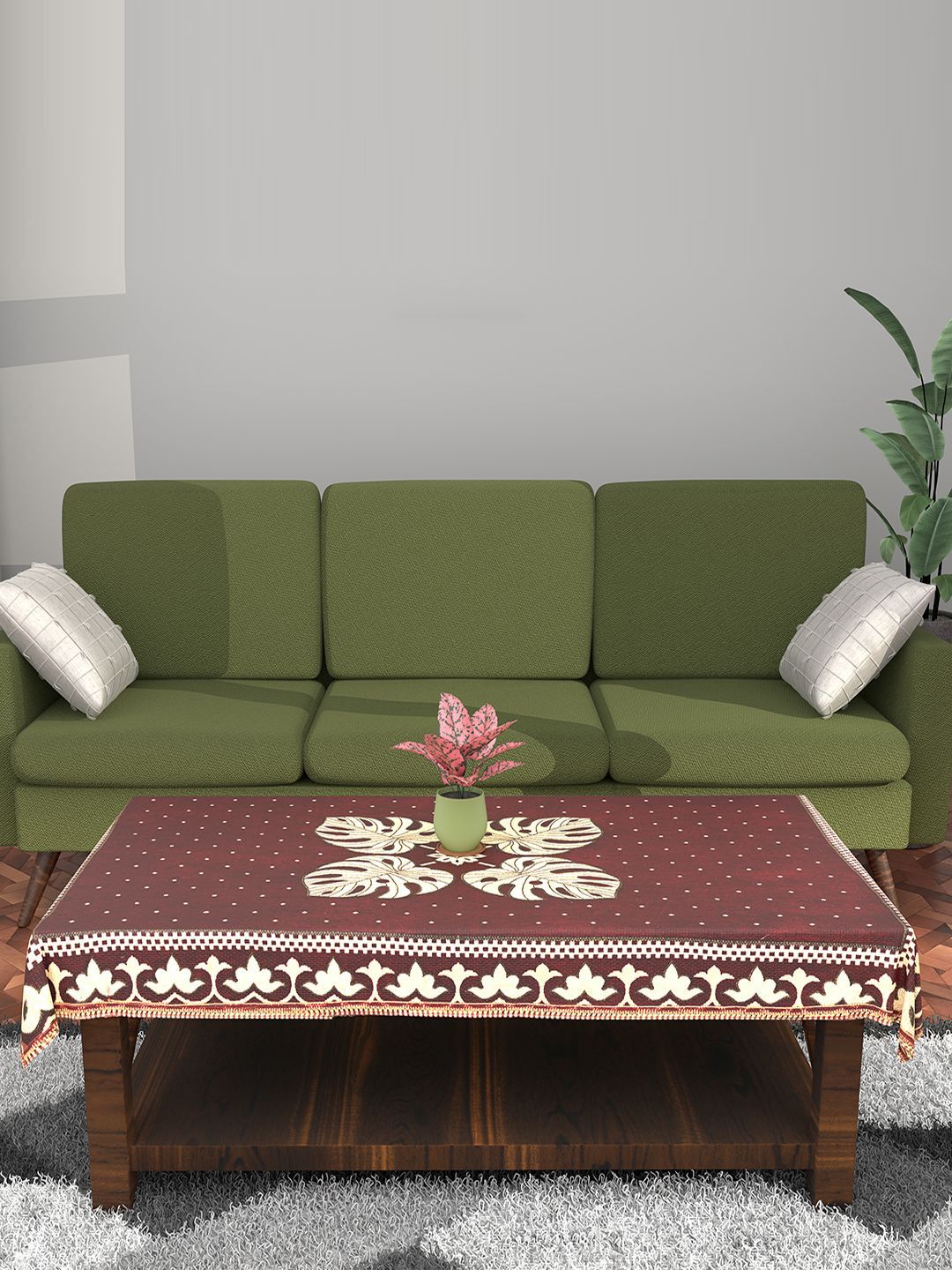 Kuber Industries Maroon & Gold Toned Floral Printed 4-Seater Table Cover-picture-39