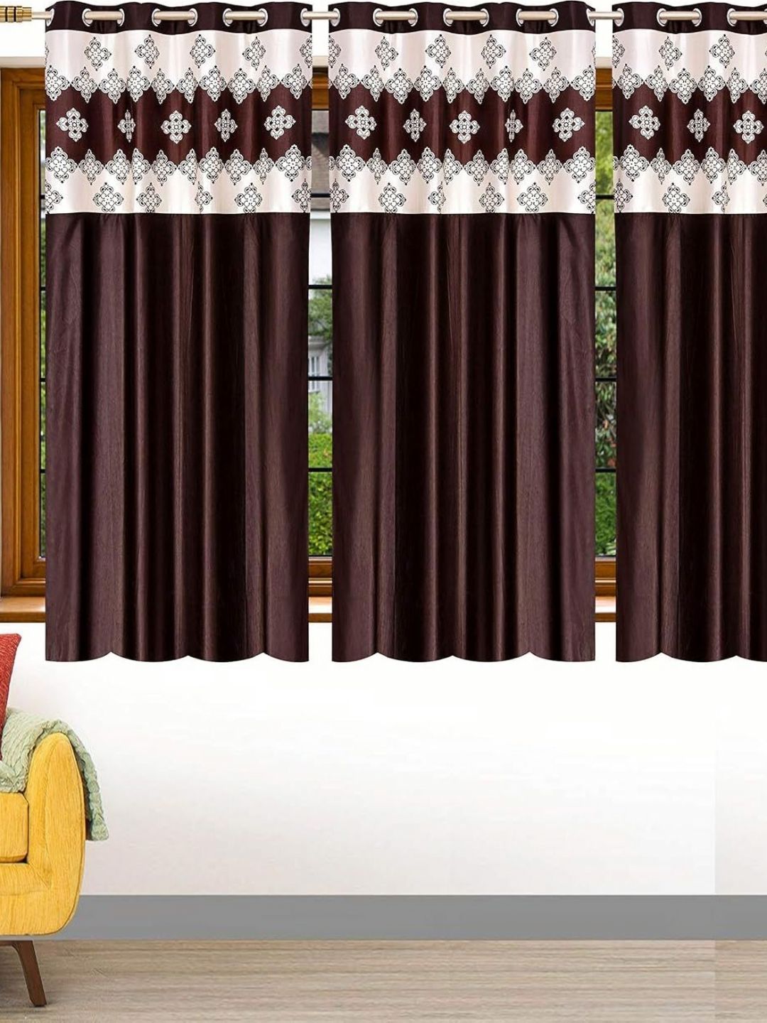 Lunar Days Brown Set of 3 Floral Room Darkening Window Curtain-picture-26