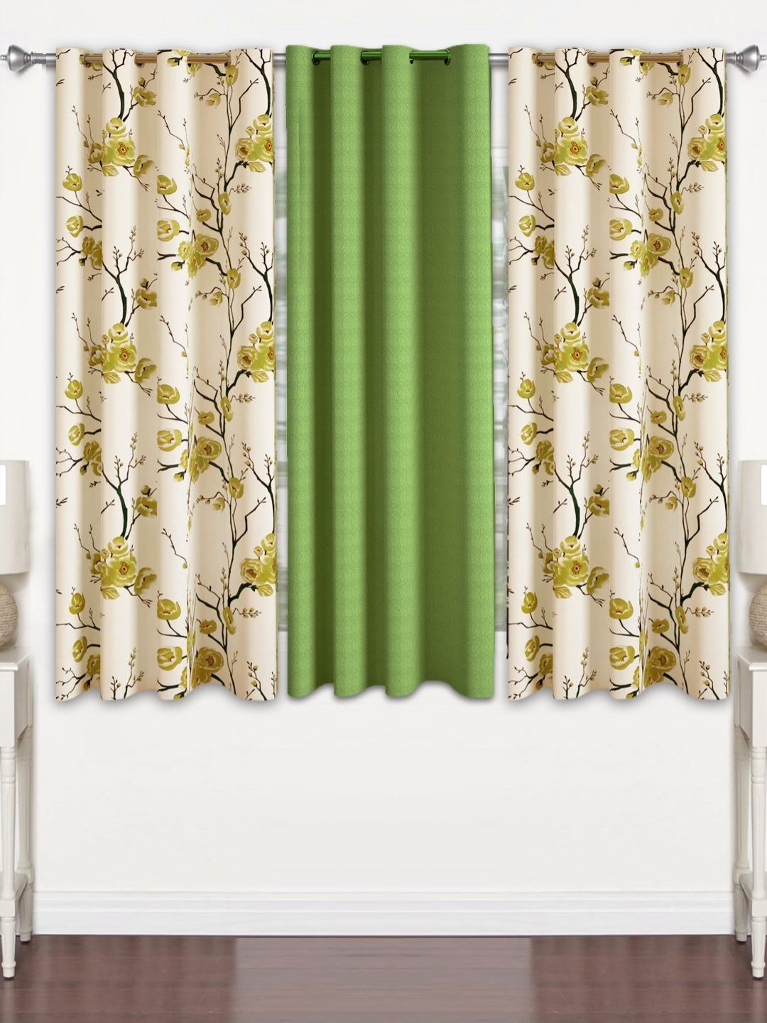 Lunar Days Green Set of 3 Floral Room Darkening Window Curtain-picture-11