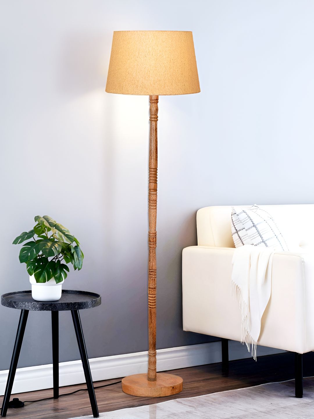 Homesake Brown Wood Contemporary Bell Shaped Table Lamp with Bulb-image-20