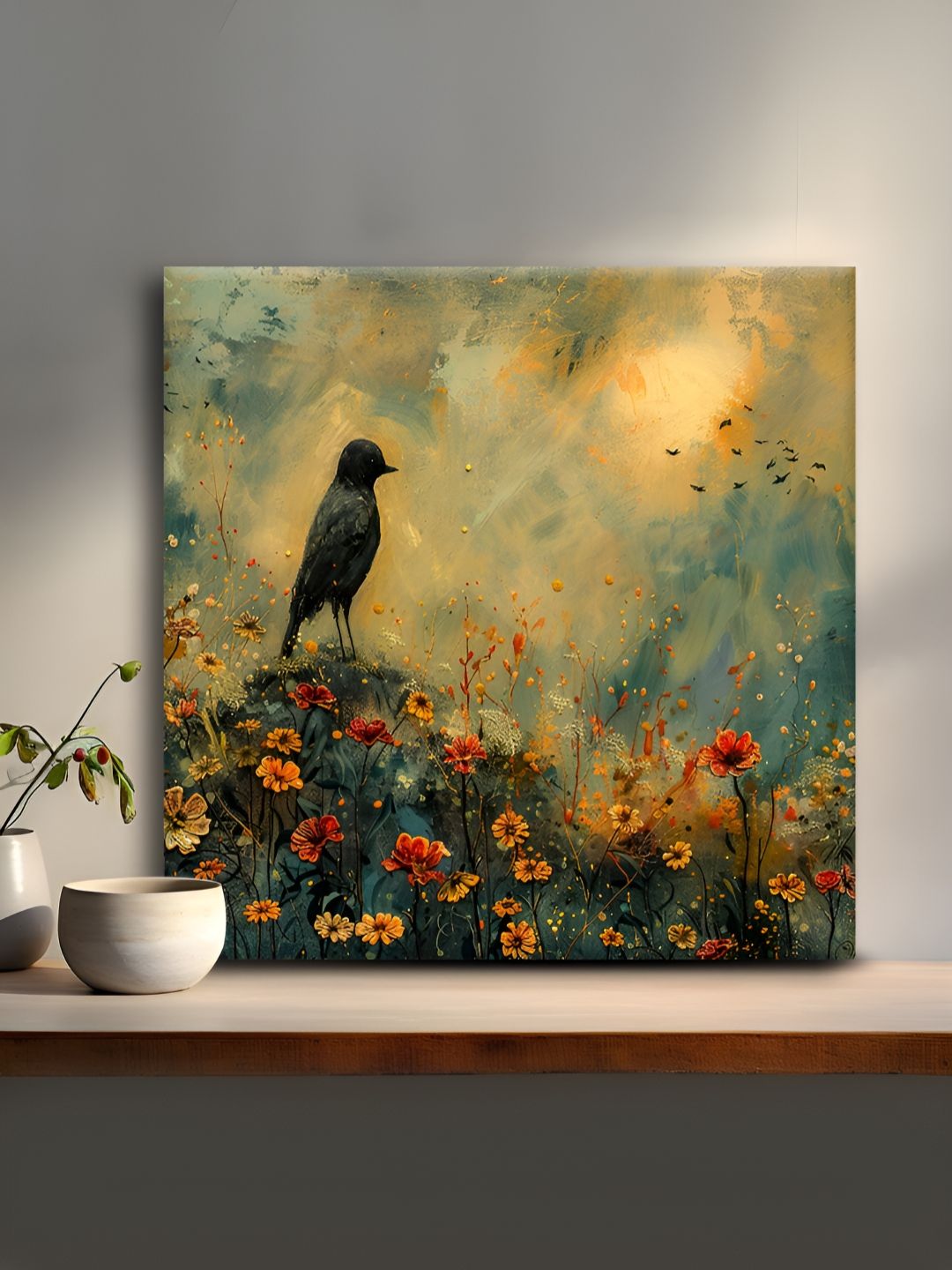 OLIVE TREE Black & Yellow Floral Canvas Painting Wall Art-picture-35