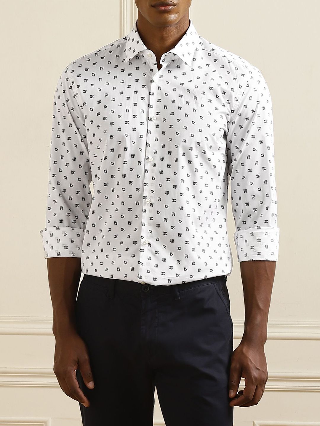HUGO Men Spread Collar Typography Printed Cotton Slim Fit Formal Shirt-image-37