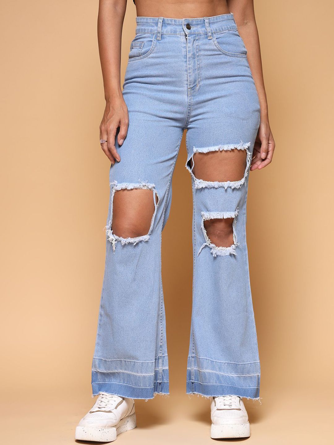 KATLINE Women Cotton Comfort Relaxed Fit Low Distress Light Fade Jeans-image-44