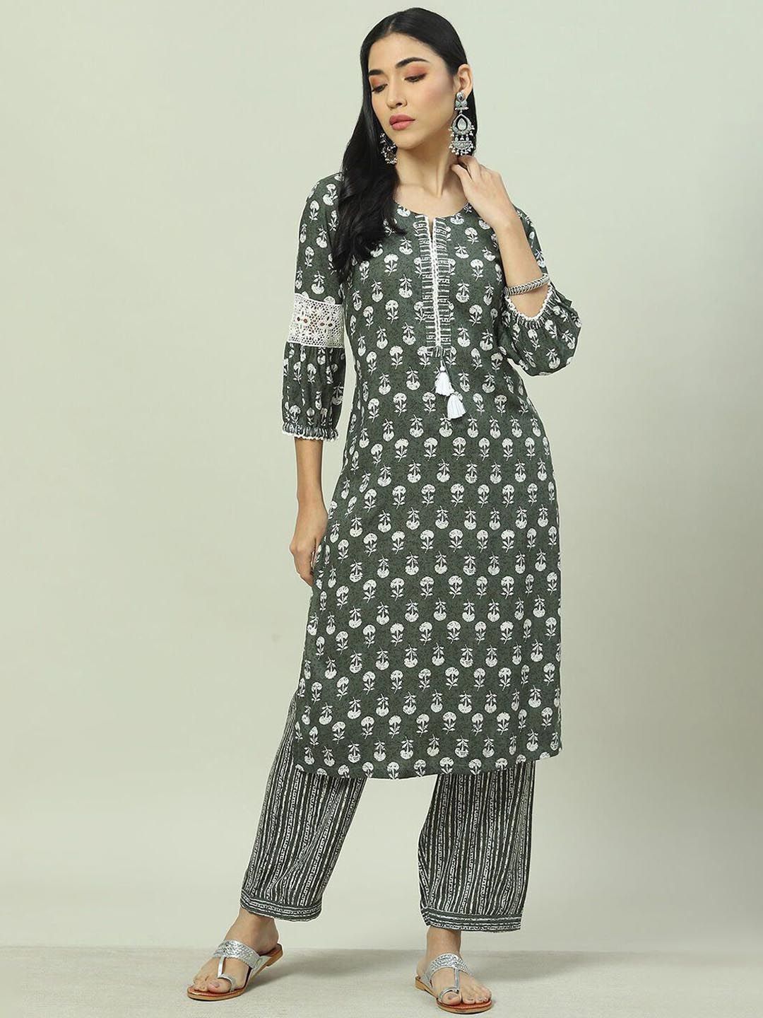 Rangriti Floral Printed Straight Kurta With Trousers-picture-17