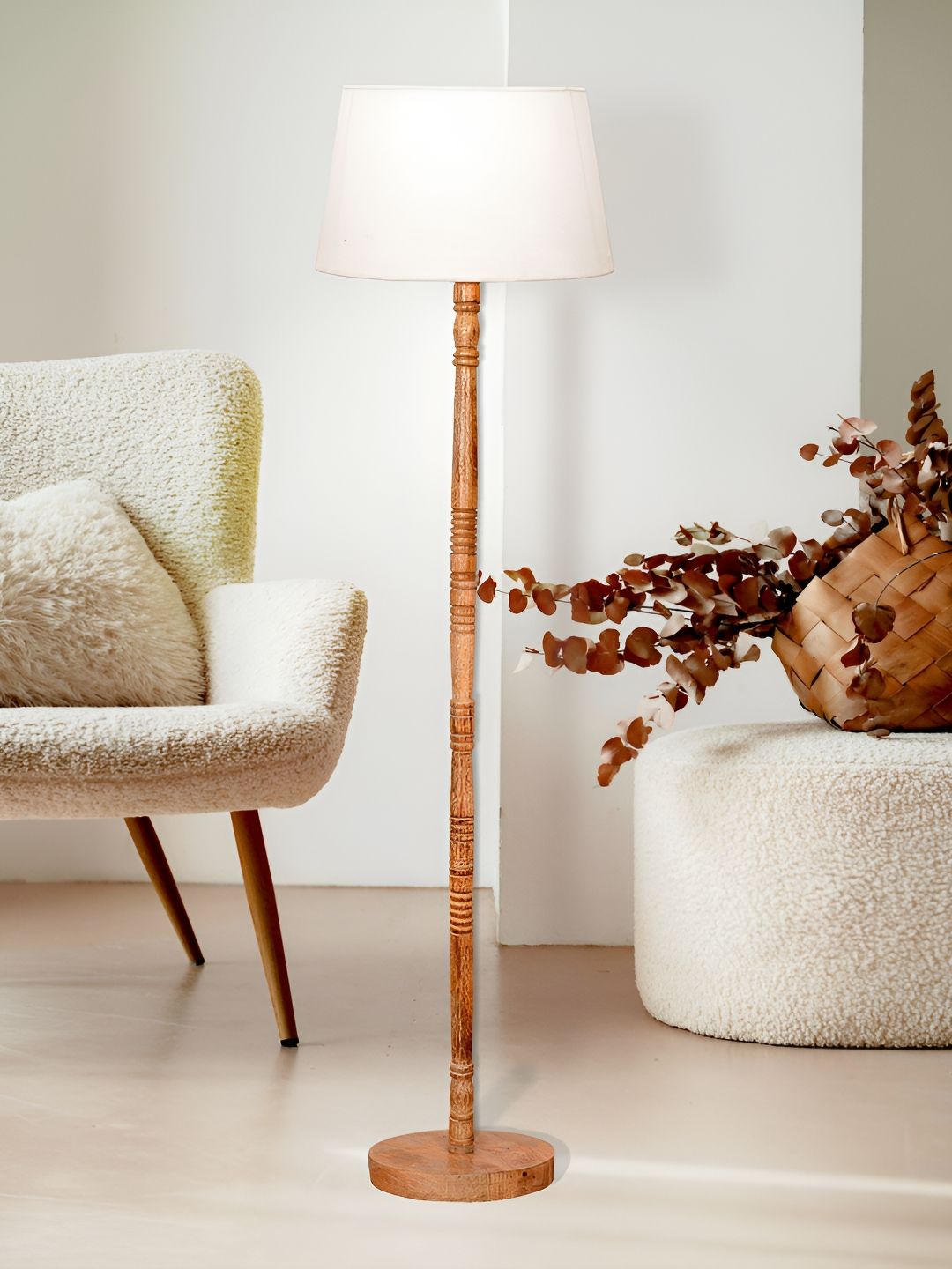 Homesake White Wood Contemporary Frusturical Shaped Table Lamp with Bulb-image-39