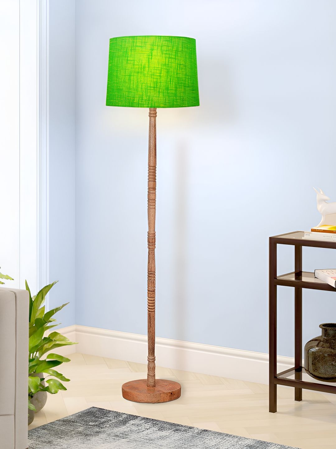 Homesake Green Wood Bell Shaped Table Lamp with Bulb-image-6
