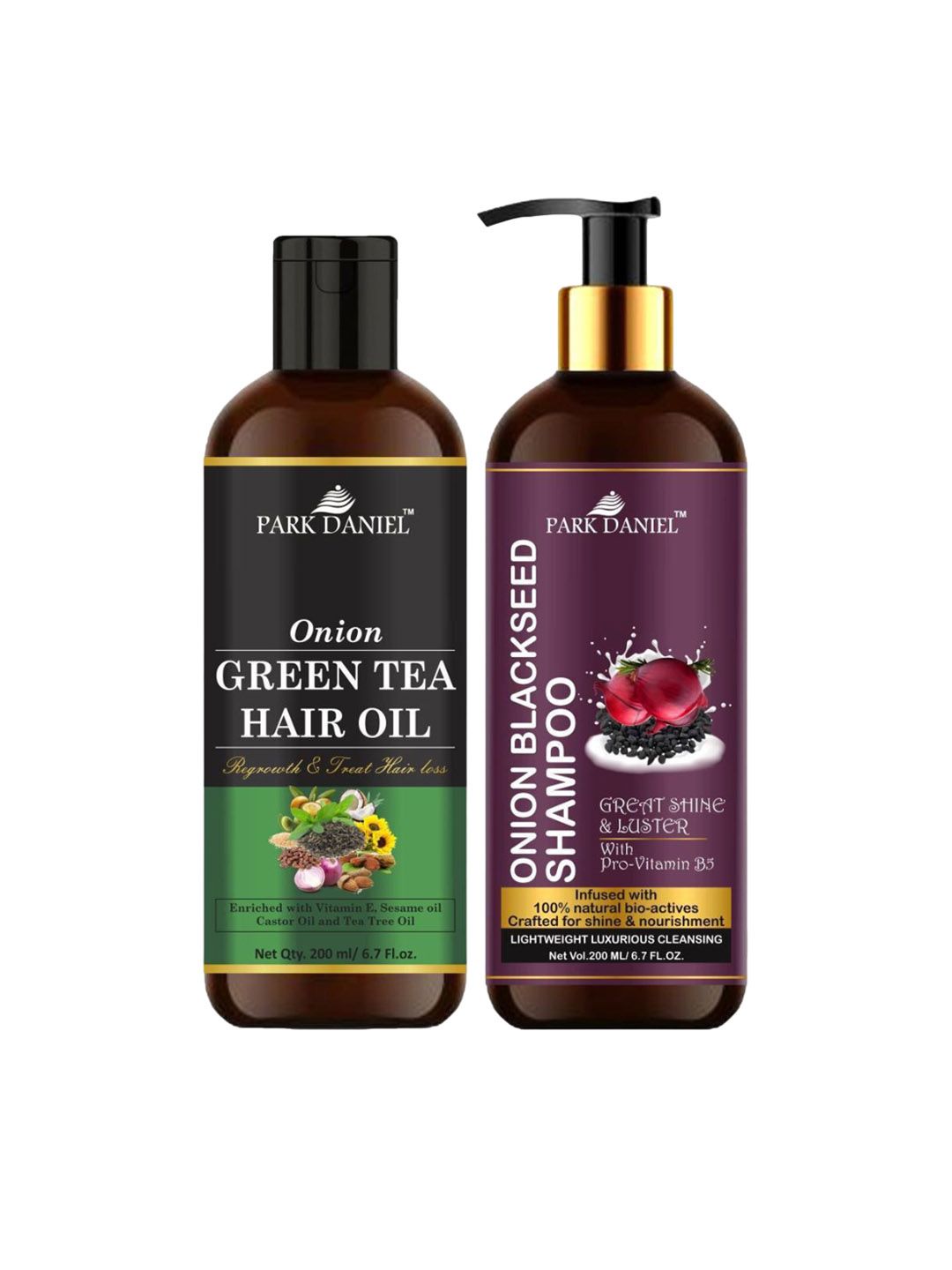Park Daniel Set Of 2 Onion Green Tea Hair Oil & Natural Black Seed Shampoo - 200 ml Each-image-37