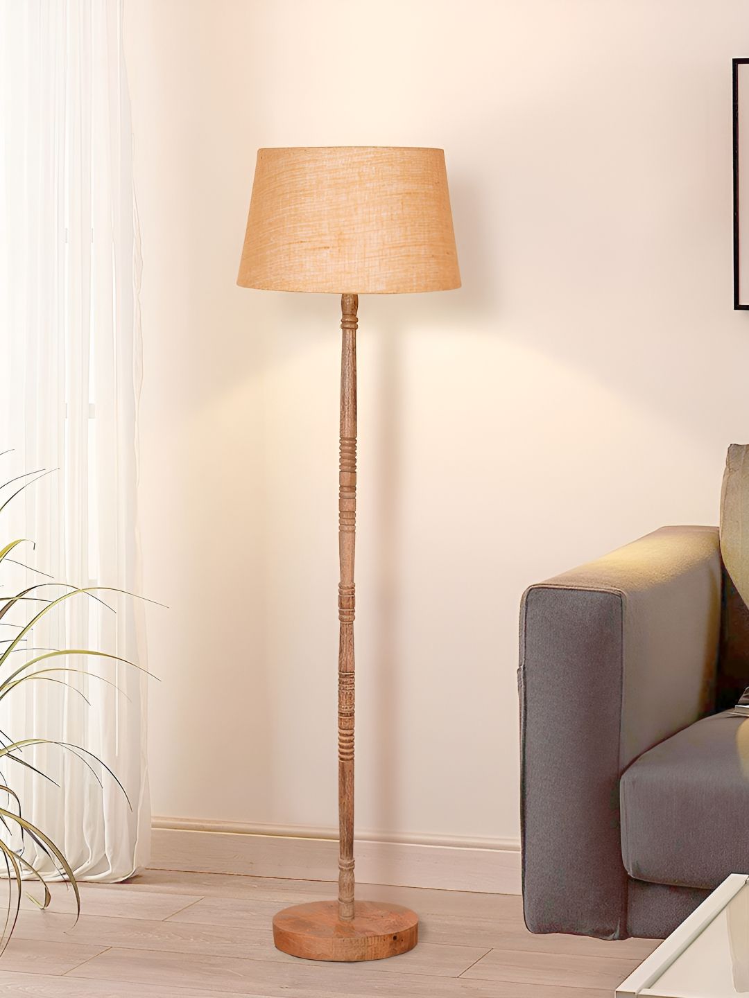 Homesake Beige Wood Contemporary Frusturical Shaped Table Lamp with Bulb-image-14