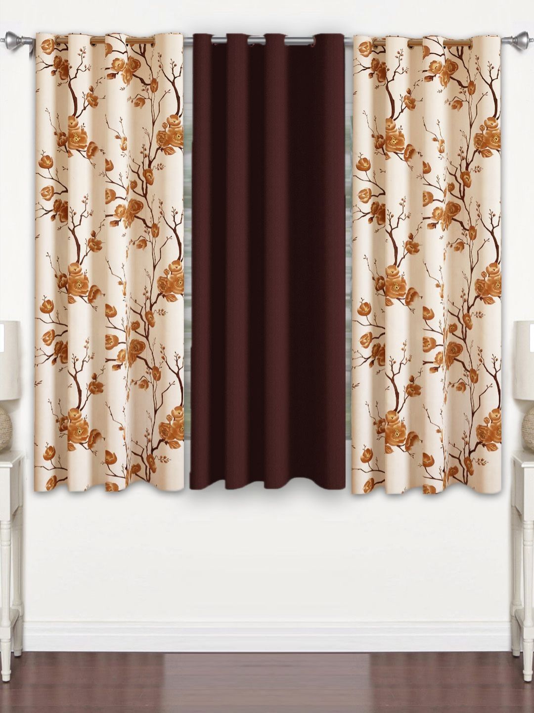 Lunar Days Brown Set of 3 Floral Room Darkening Window Curtain-picture-23