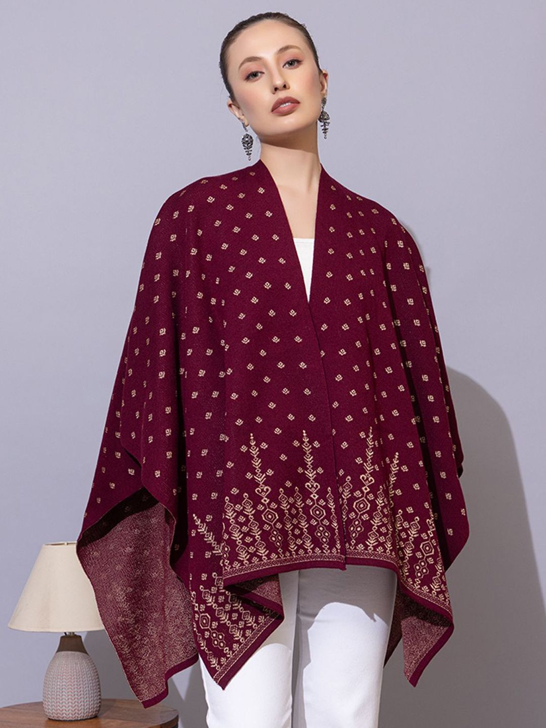 anouk mirage Anouk Maroon Floral Printed Open Front Shrug-picture-11