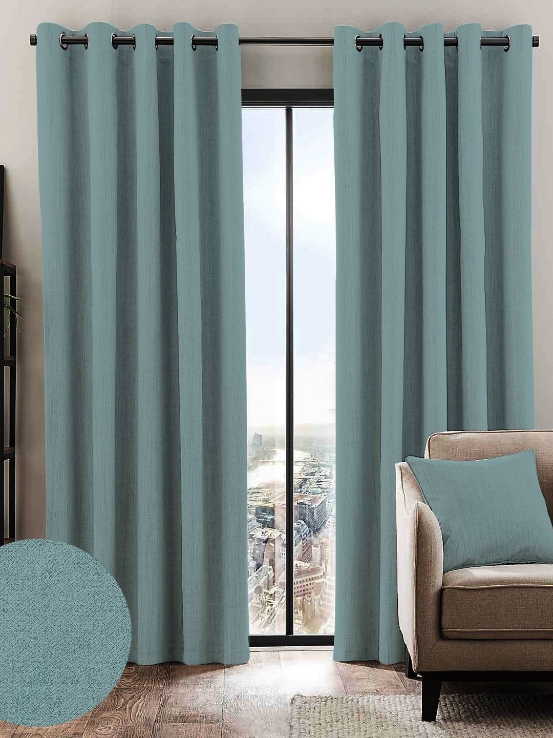 Nefertiti Home Teal 2 Pieces Black Out Door Curtains-image-11
