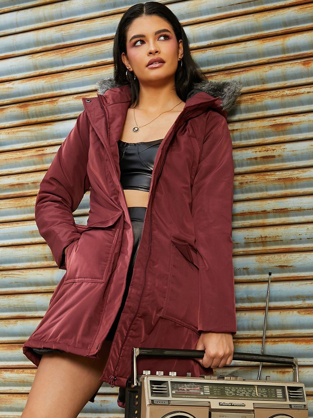 Campus Sutra Women Hooded Solid Casual Parka Jacket