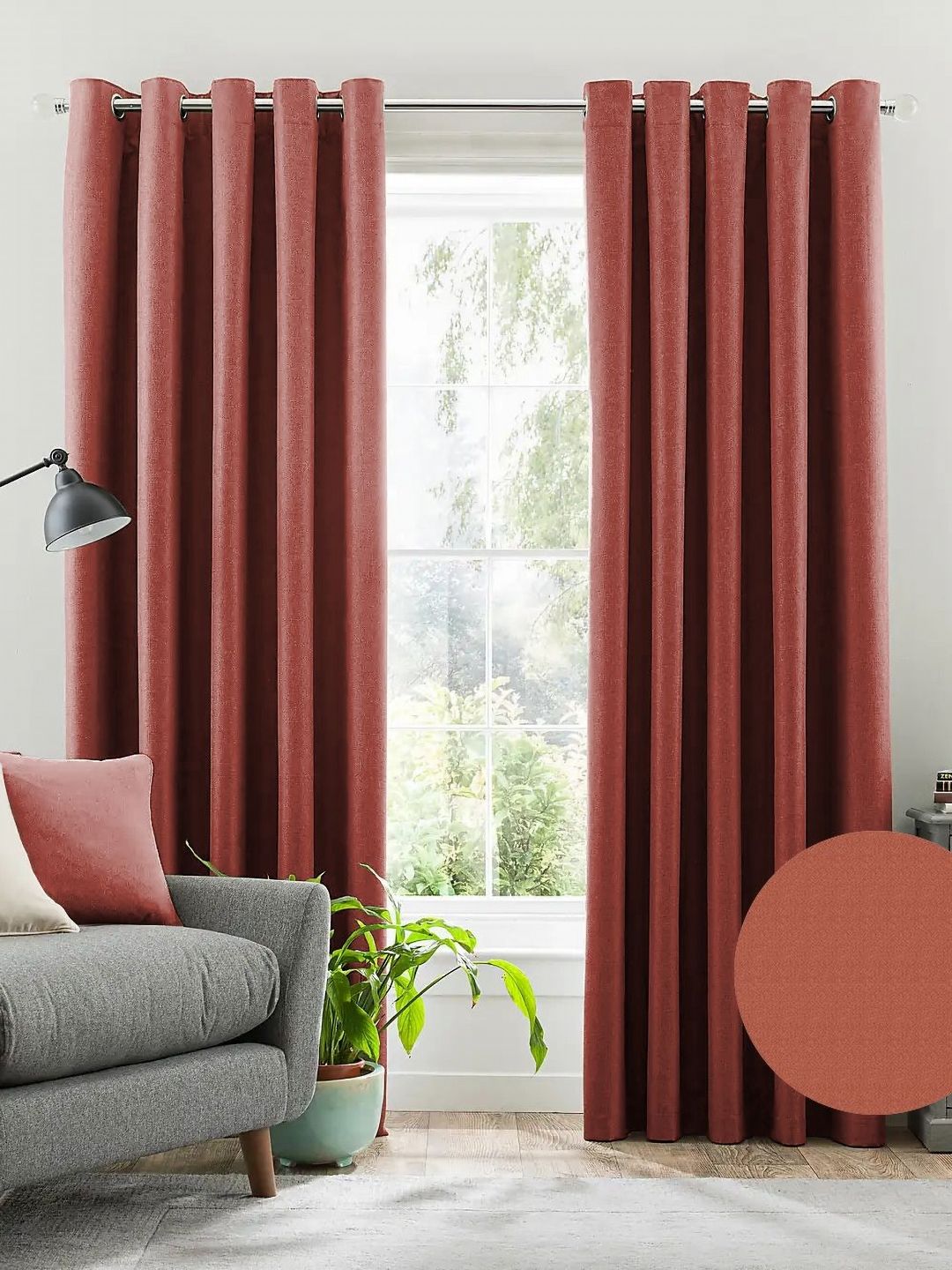 Nefertiti Home Rust Coloured 2 Pieces Black Out Door Curtains-image-6