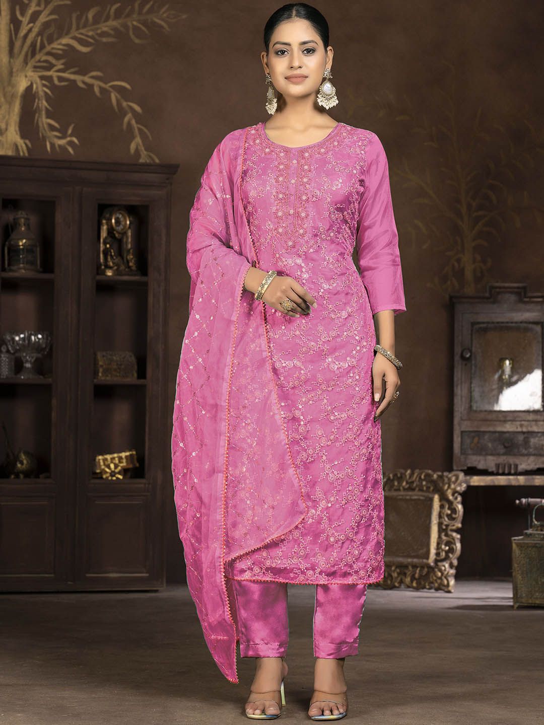 Maroosh Embroidered Organza Unstitched Dress Material-picture-25