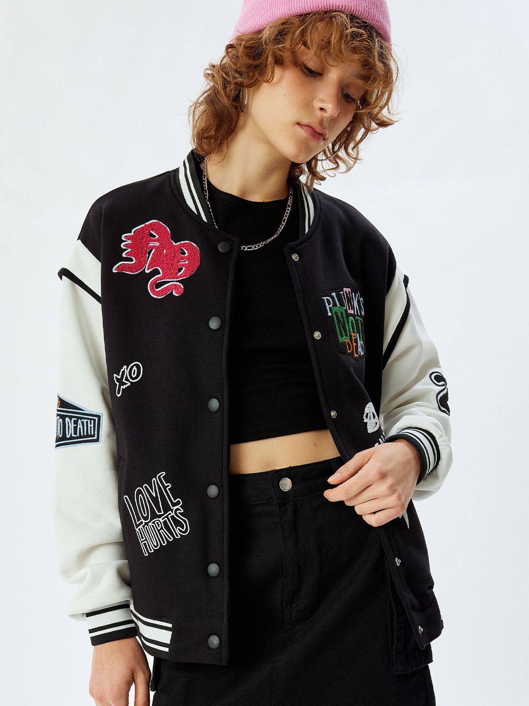 Koton Women Typography Printed Mock Collar Cotton Front-Open Sweatshirt-picture-36