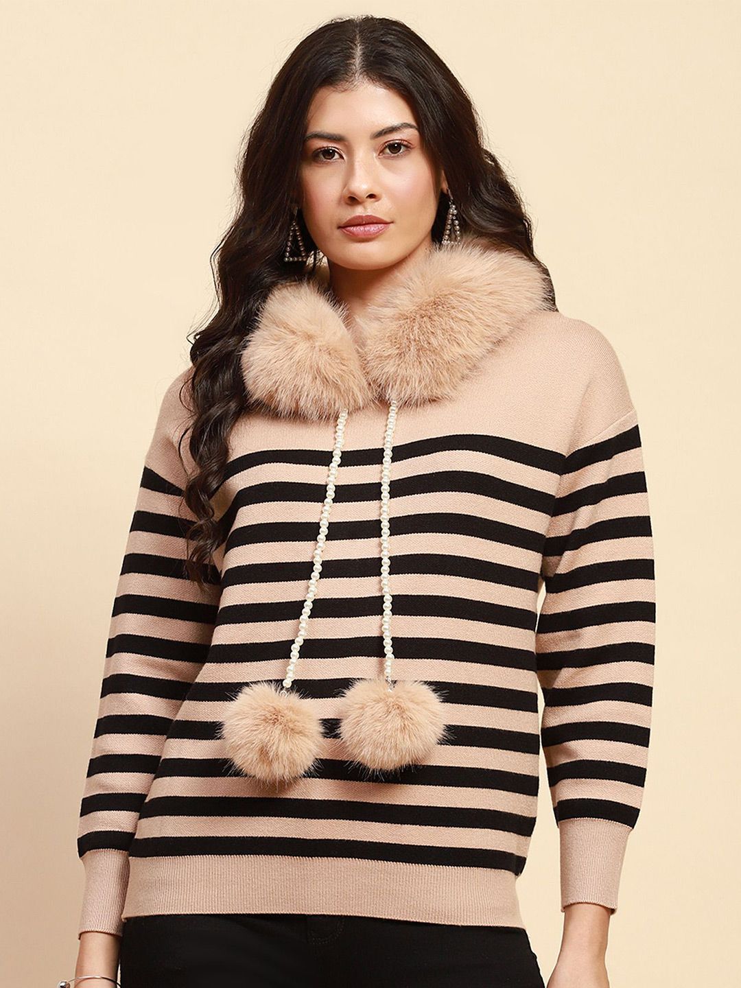 Global Republic Women Striped Pullover Hooded Sweaters-image-13