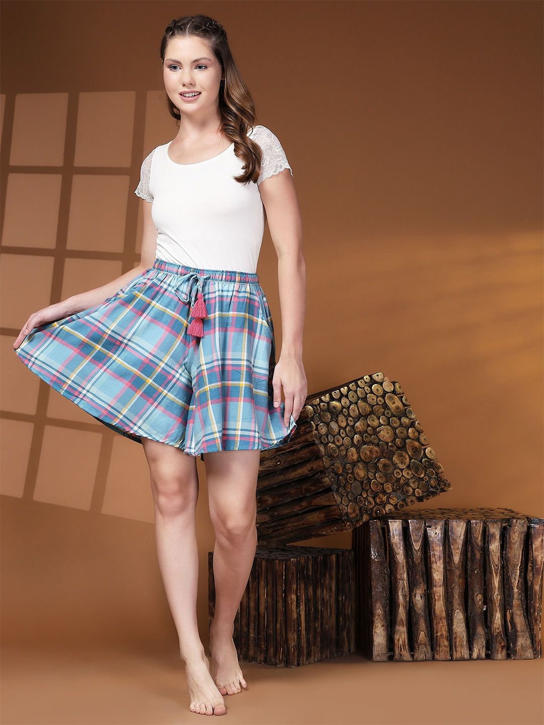 BStories Women Checked Lounge Shorts-picture-12