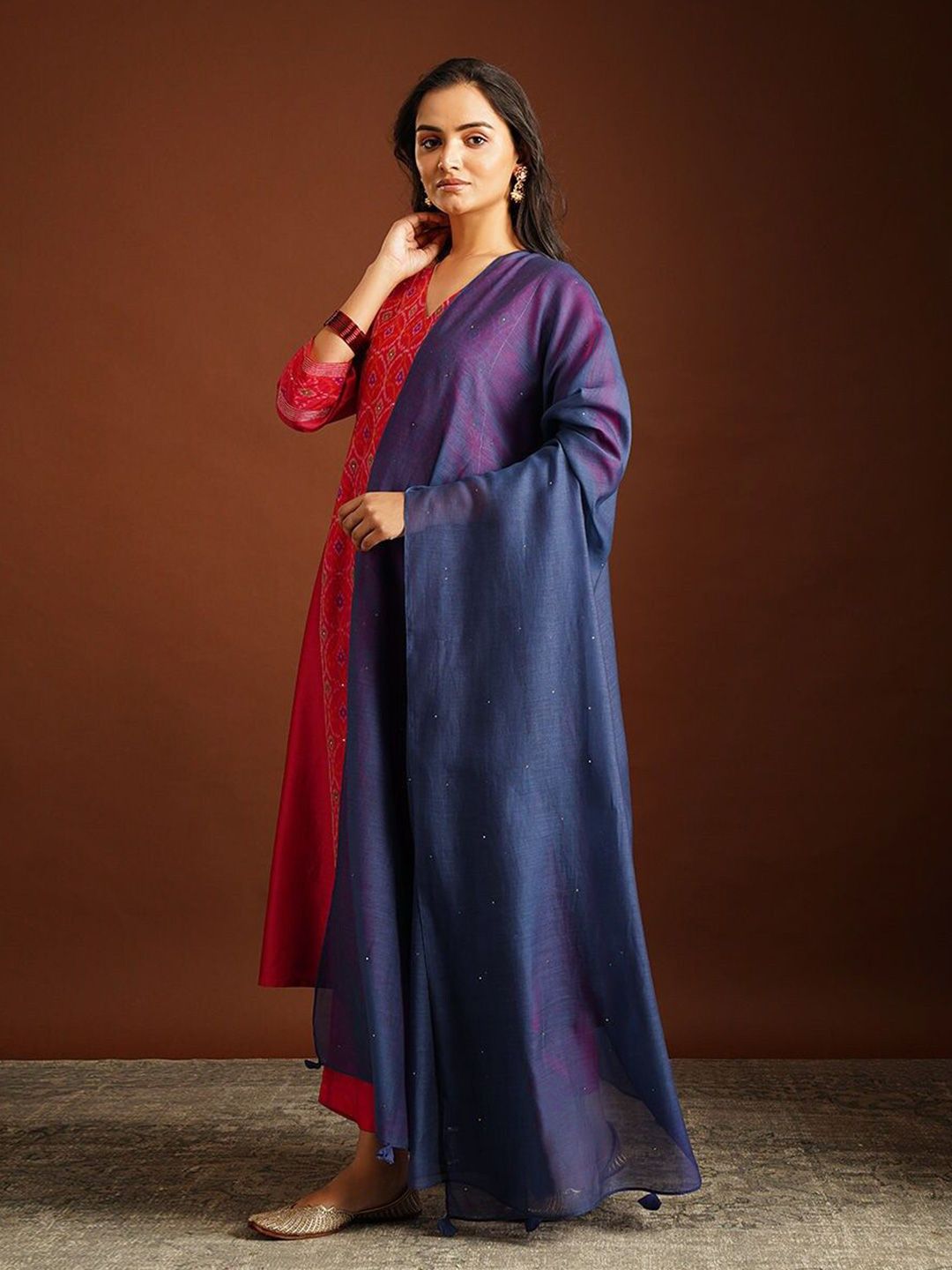 jaypore JAYPOREBeads and Stones Tasselled Cotton Silk Dupatta-picture-42
