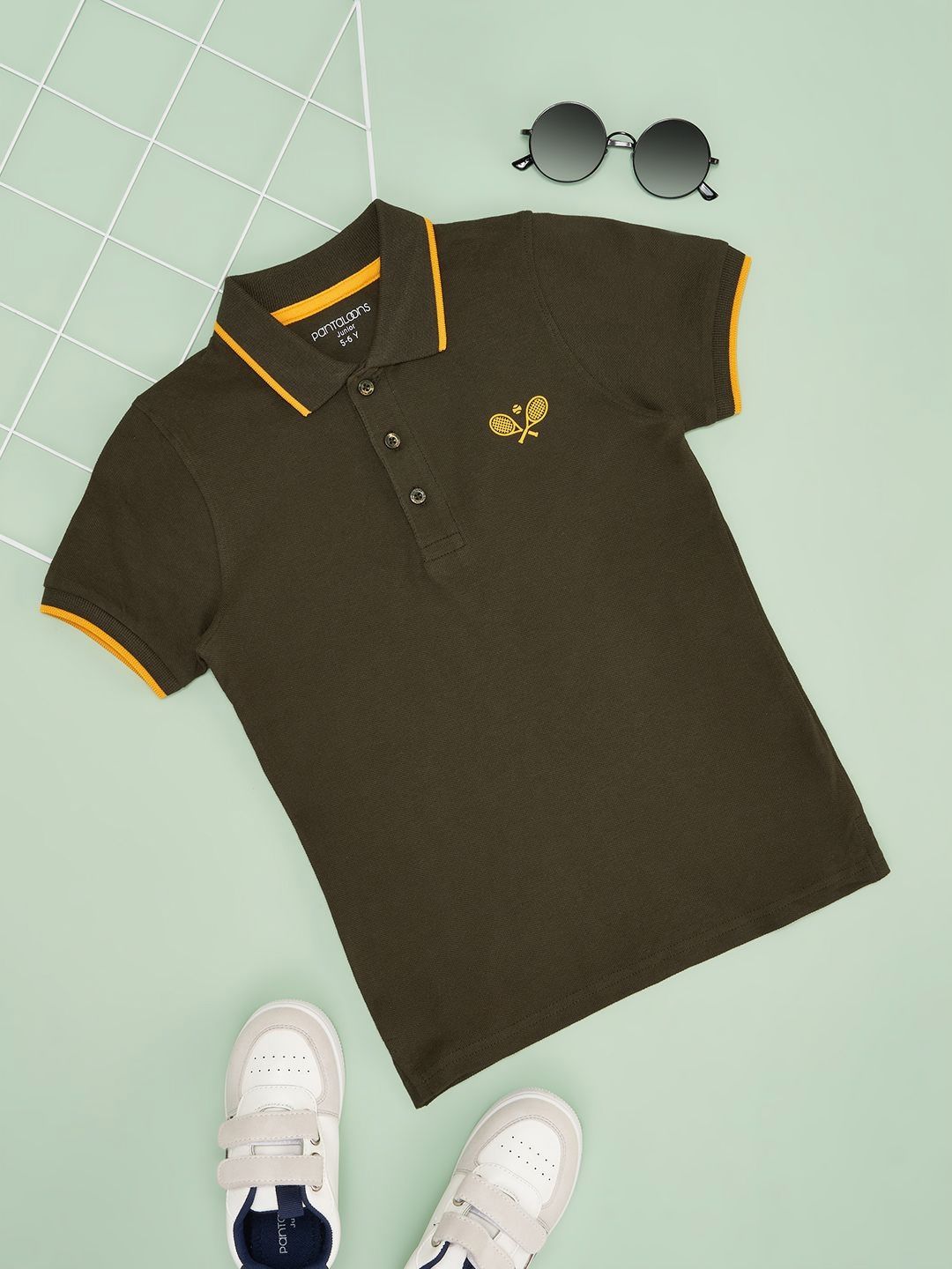 Pantaloons Junior Boys Solid Polo Collar Cotton T-shirt-picture-16