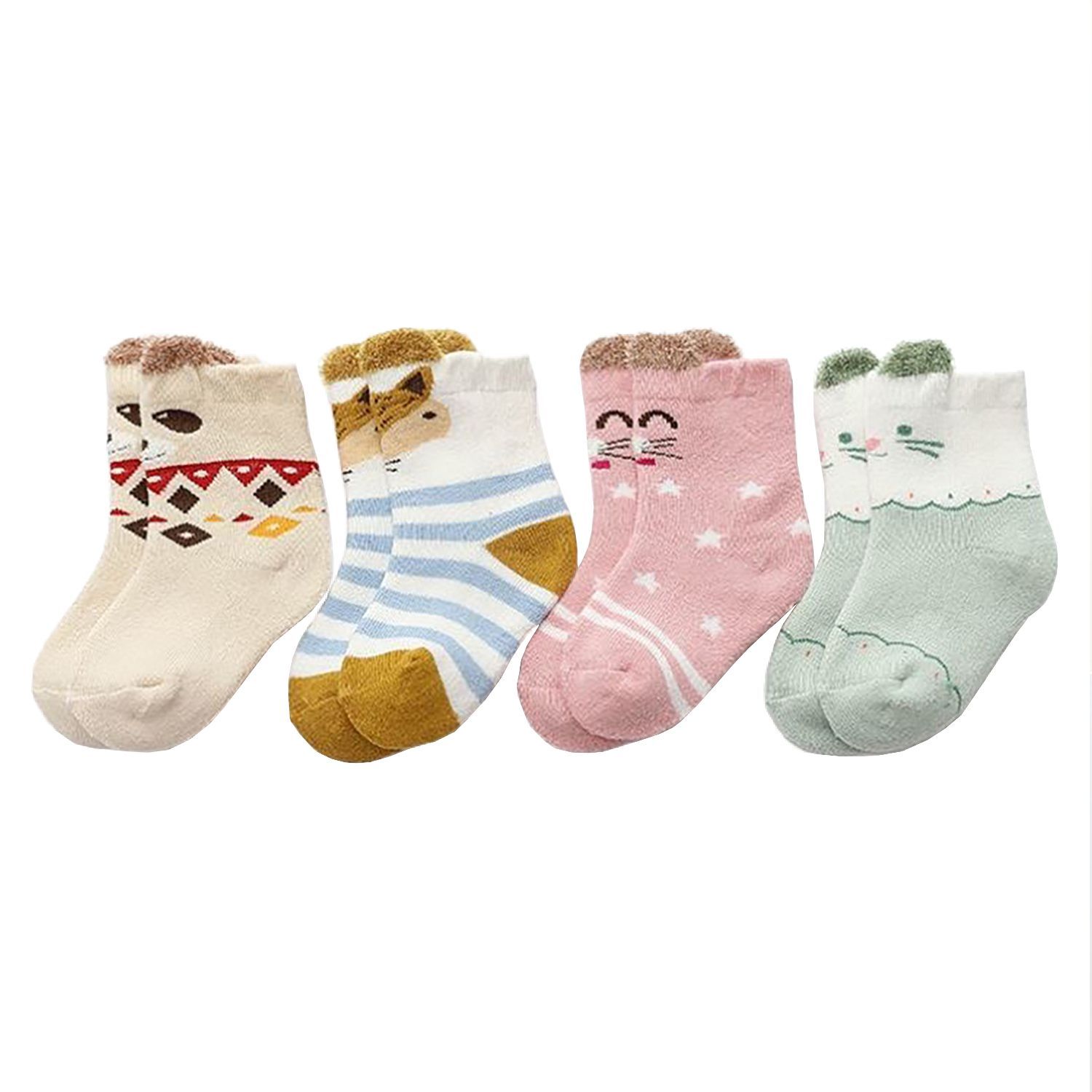 SYGA Infants Pack Of 4 Kids Cotton Calf-Length Socks-image-34