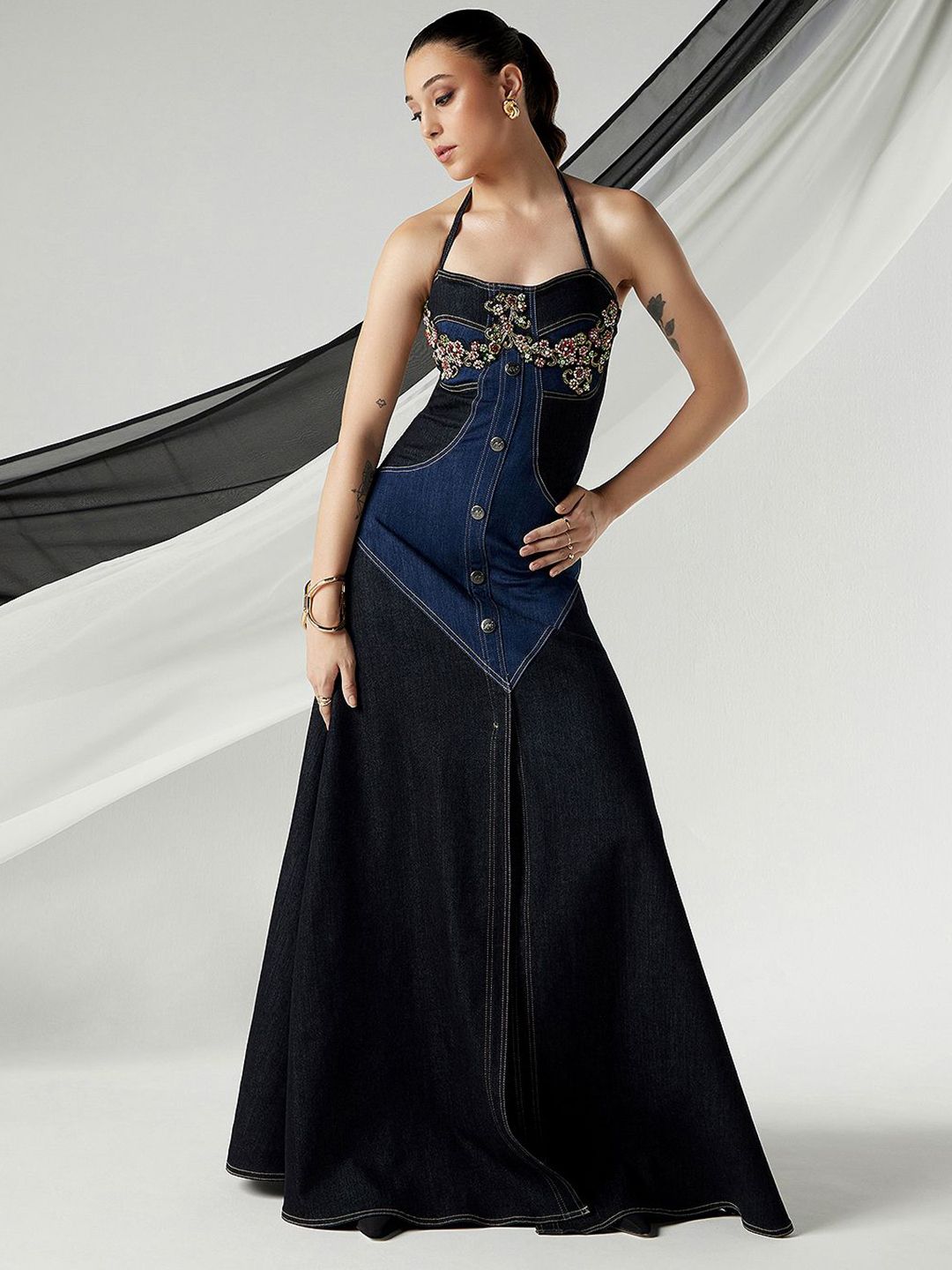 slim fit dress slacks Buy Women Gold Lurex Front Moon Cut A-Line Dress Online at Best Price main image 0