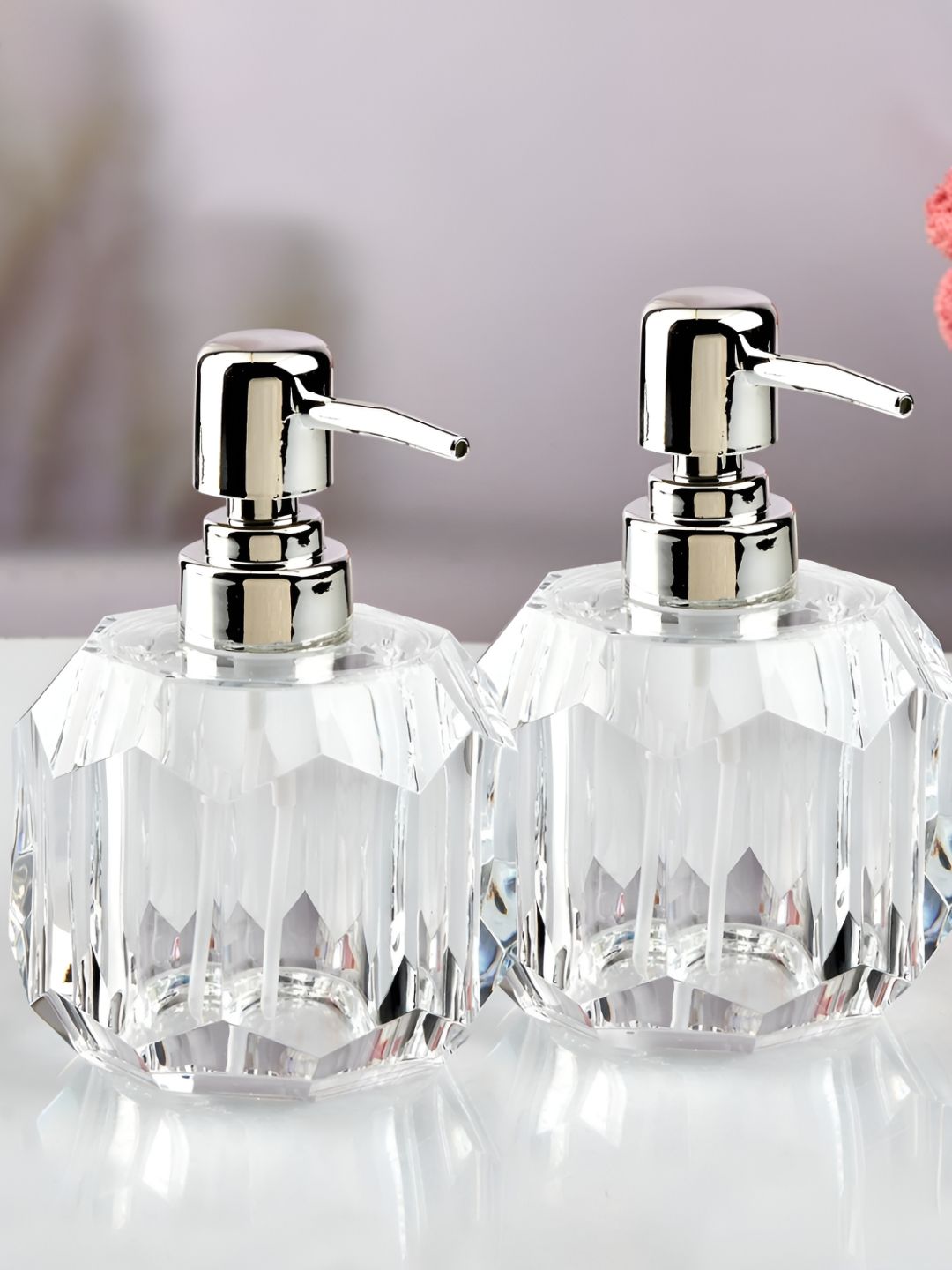 Kookee Transparent 2 Pieces Abstract Glossy Contemporary Soap Dispensers-picture-49