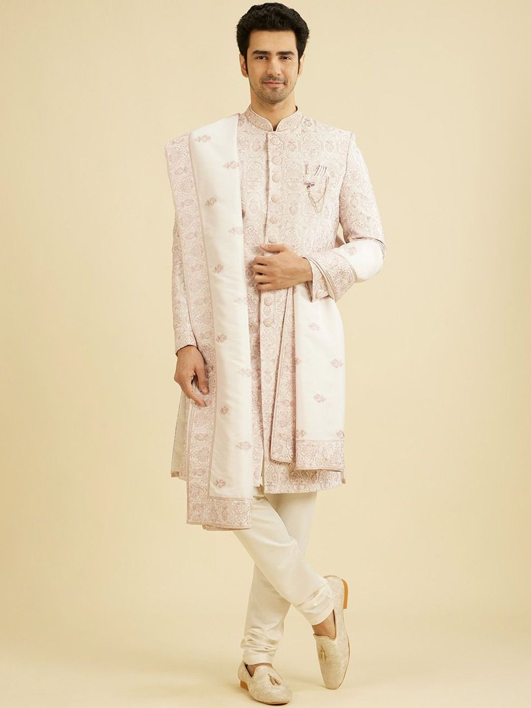 Manyavar Men Embroidered Sherwani Set with Dupatta-picture-24