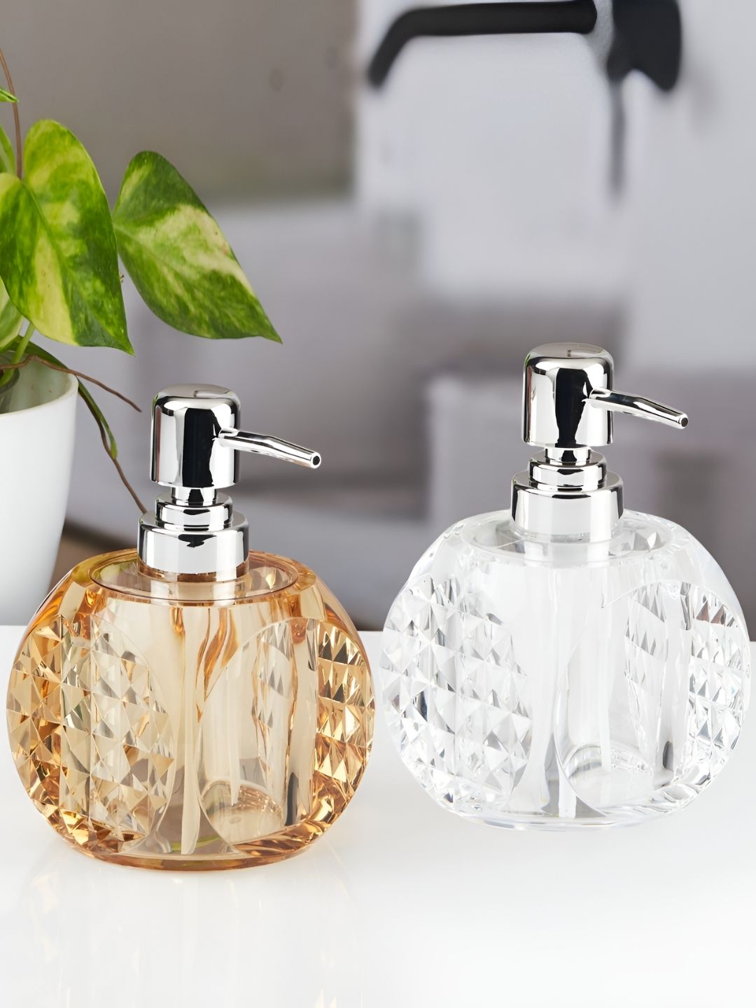Kookee Brown & Transparent 2 Pieces Abstract Glossy Contemporary Soap Dispensers-picture-55