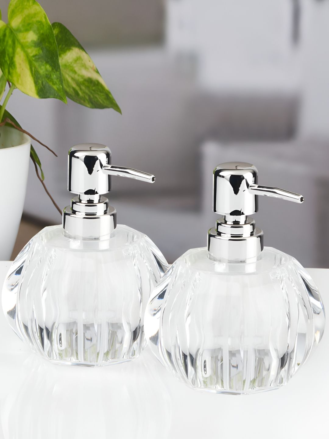 Kookee Transparent 2 Pieces Abstract Glossy Contemporary Soap Dispensers-picture-31
