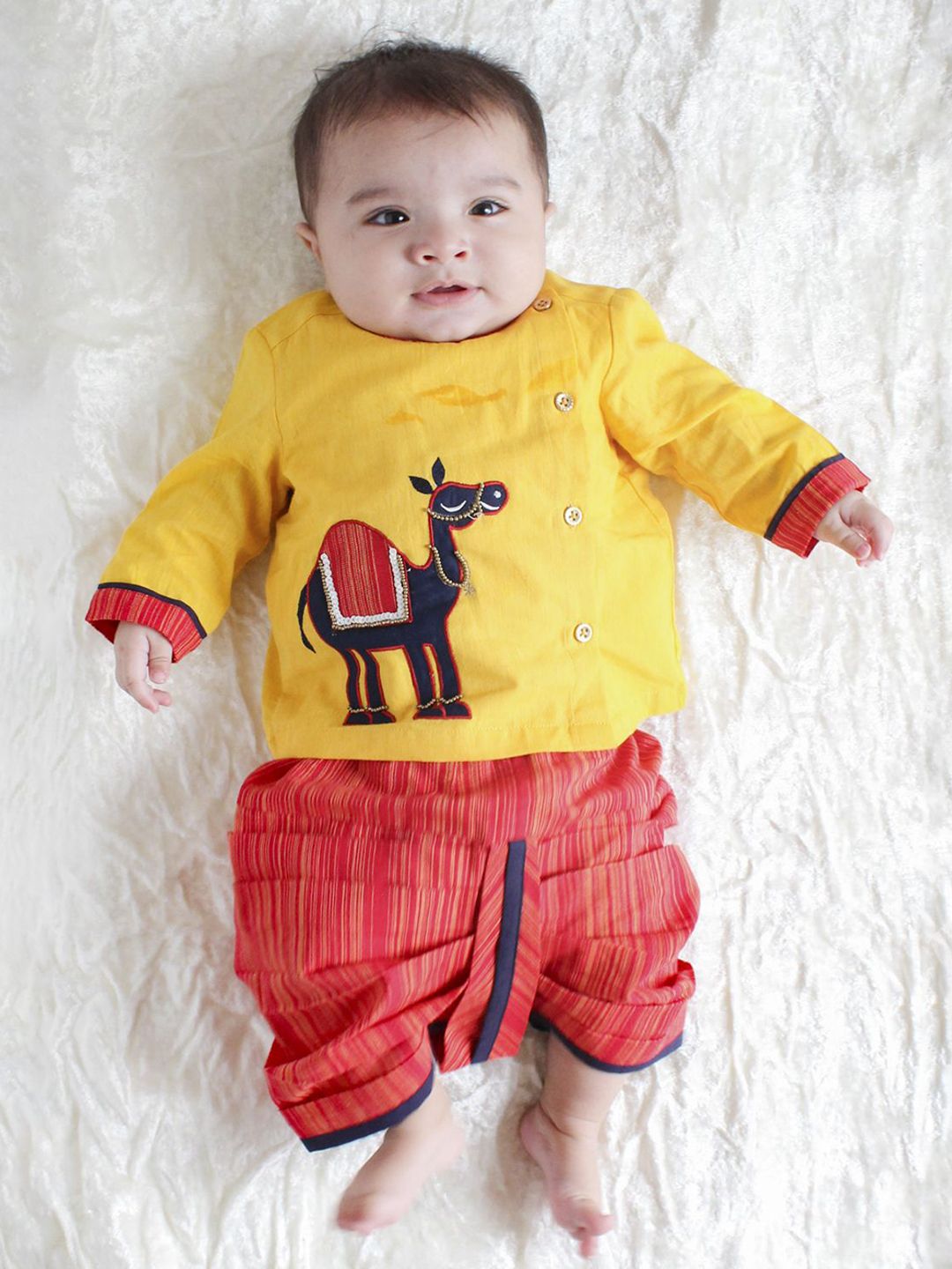 Tiber Taber Boys Floral Embroidered Pure Cotton Kurta with Dhoti Pants