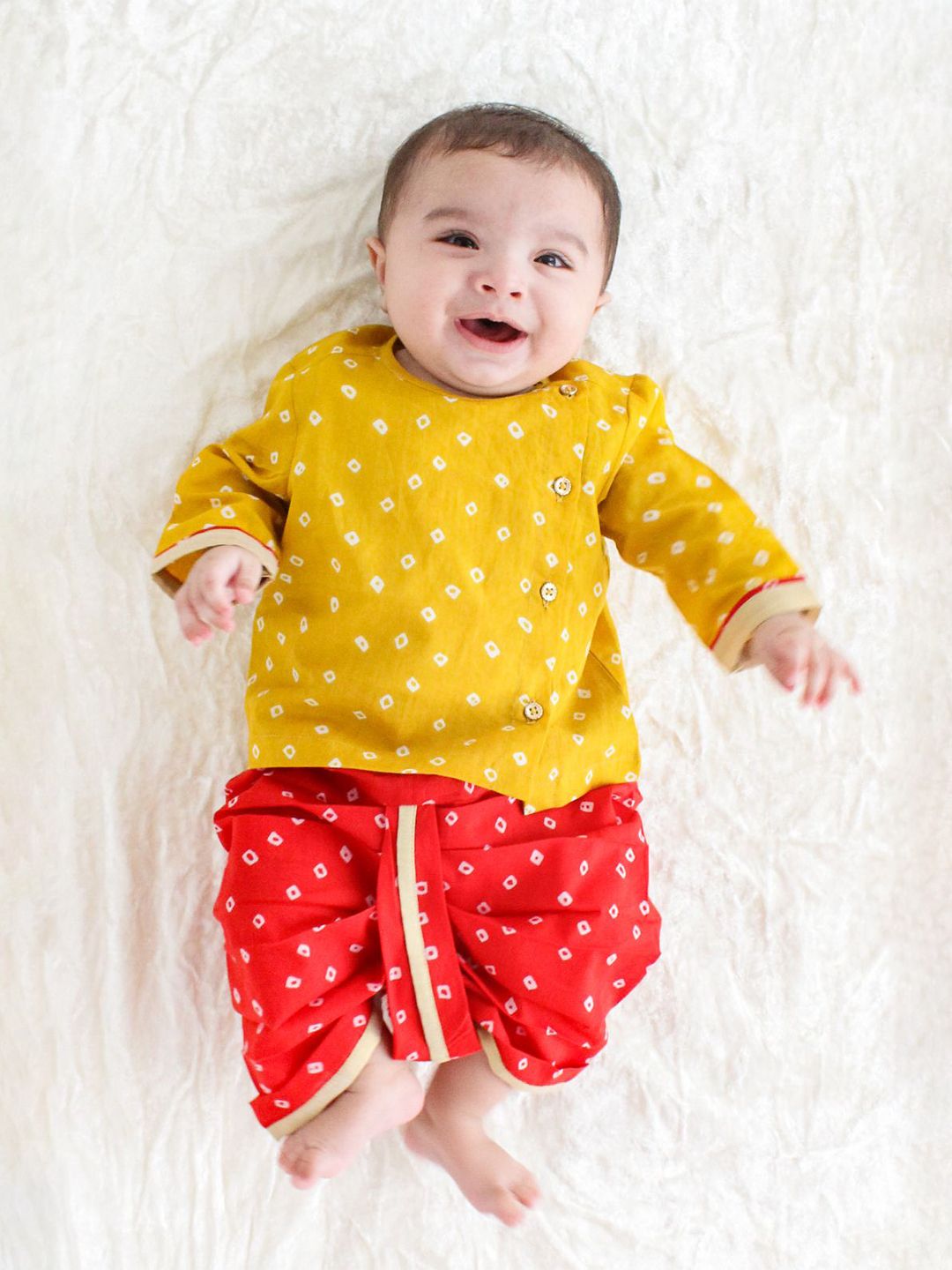 Tiber Taber Boys Bandhani Printed Straight Pure Cotton Kurta with Dhoti Pants-picture-49