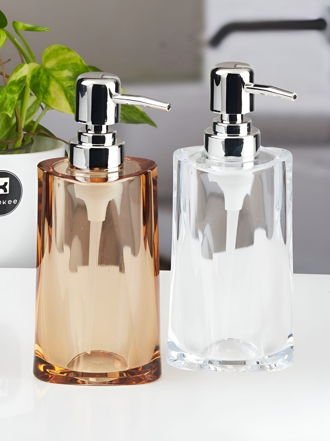 Kookee Brown & Transparent 2 Pieces Abstract Printed Acrylic Soap Dispensers-picture-40