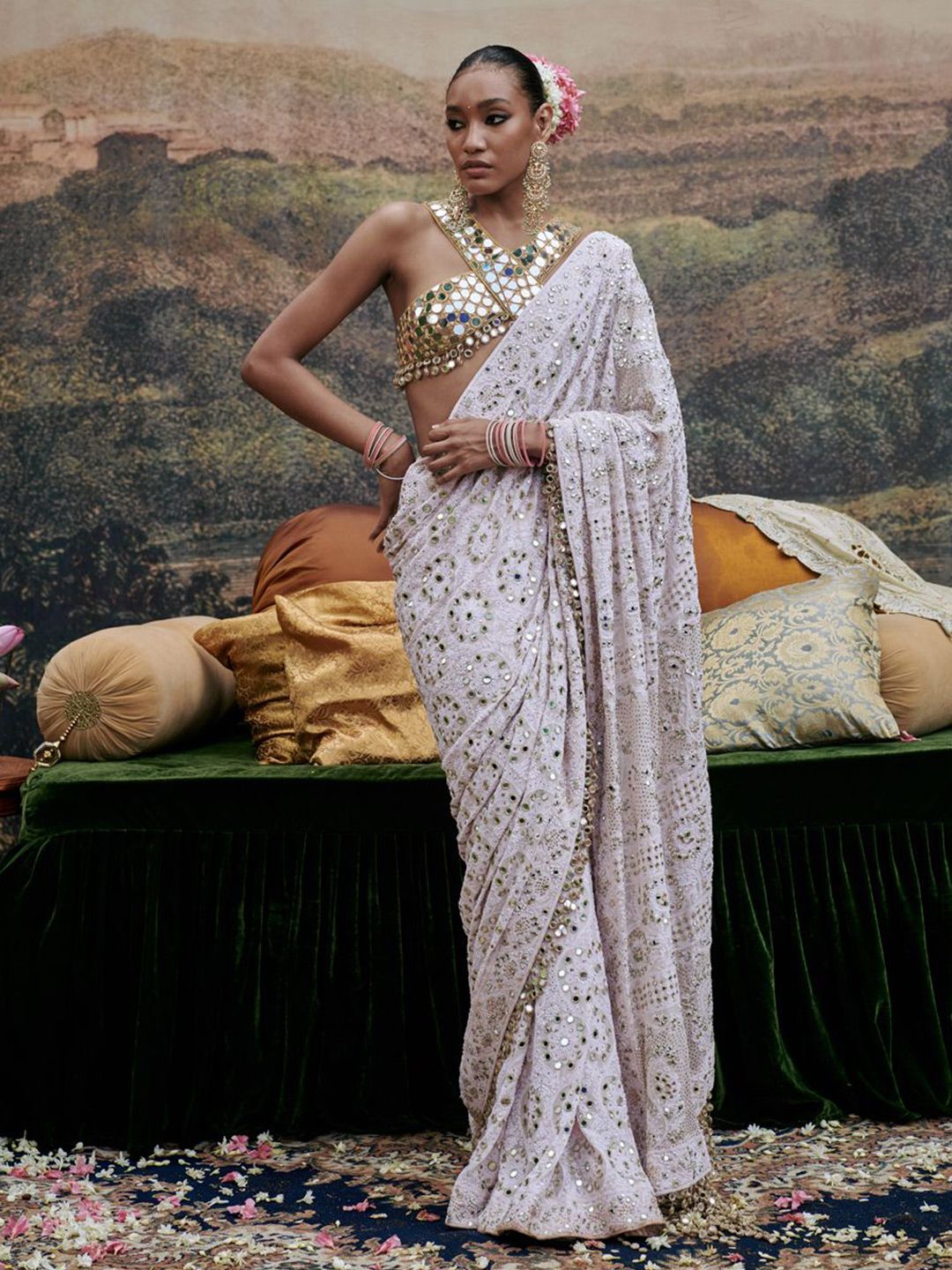 ITRH Embellished Sequinned Pure Cotton Saree With Stitched Blouse-image-2