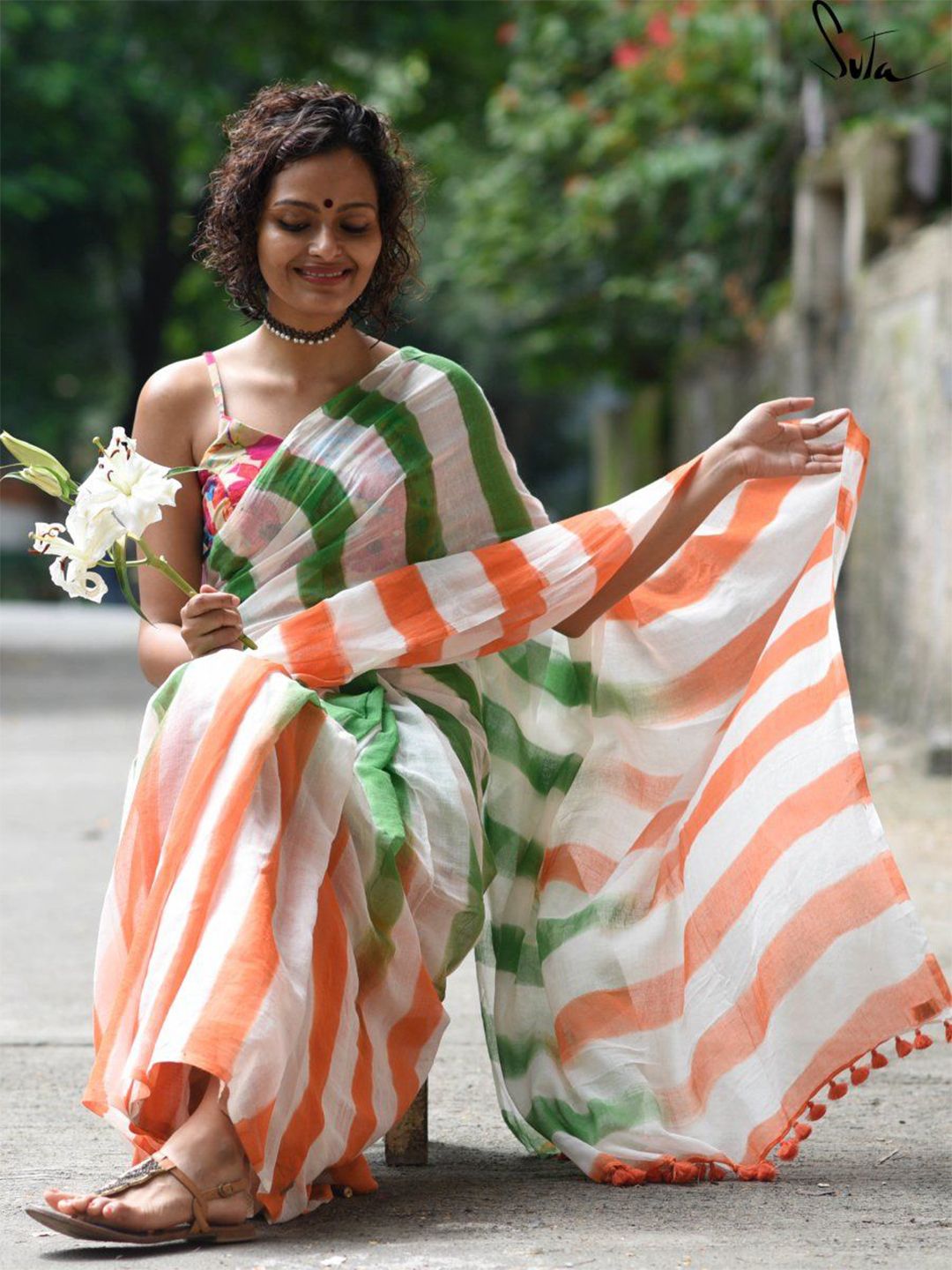 Suta Striped Block Print Saree-picture-28