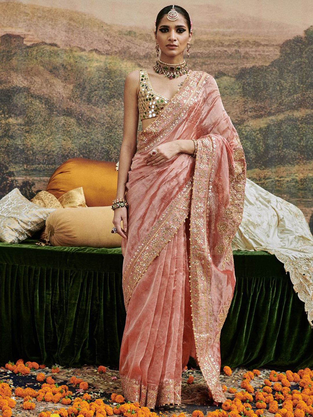 ITRH Mirror Work Solid Pure Cotton Saree-image-25
