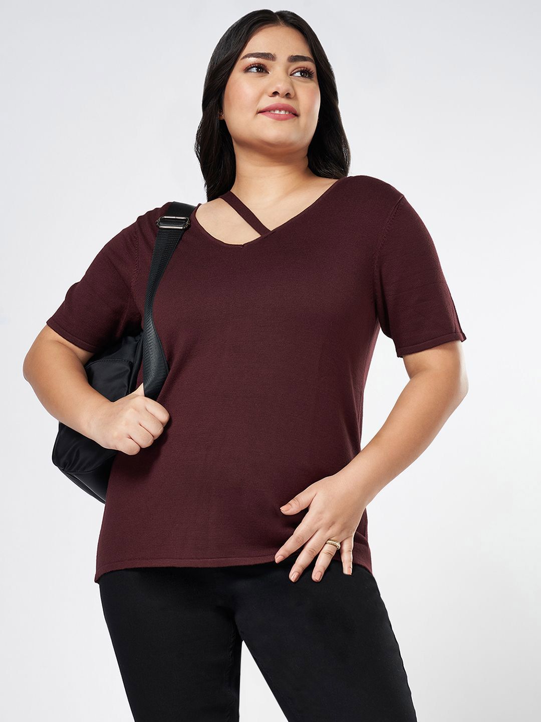 Honey Curvytude by Pantaloons Women V-Neck Plus Size Regular Top-picture-45