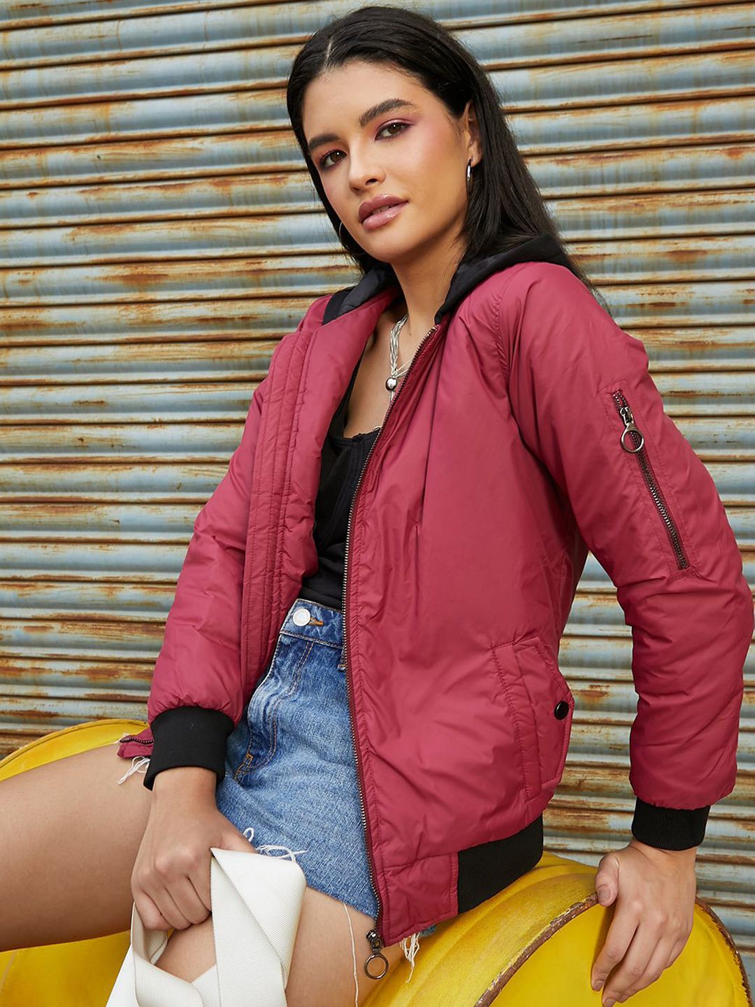 Campus Sutra Women Hooded Solid Casual Padded Jacket