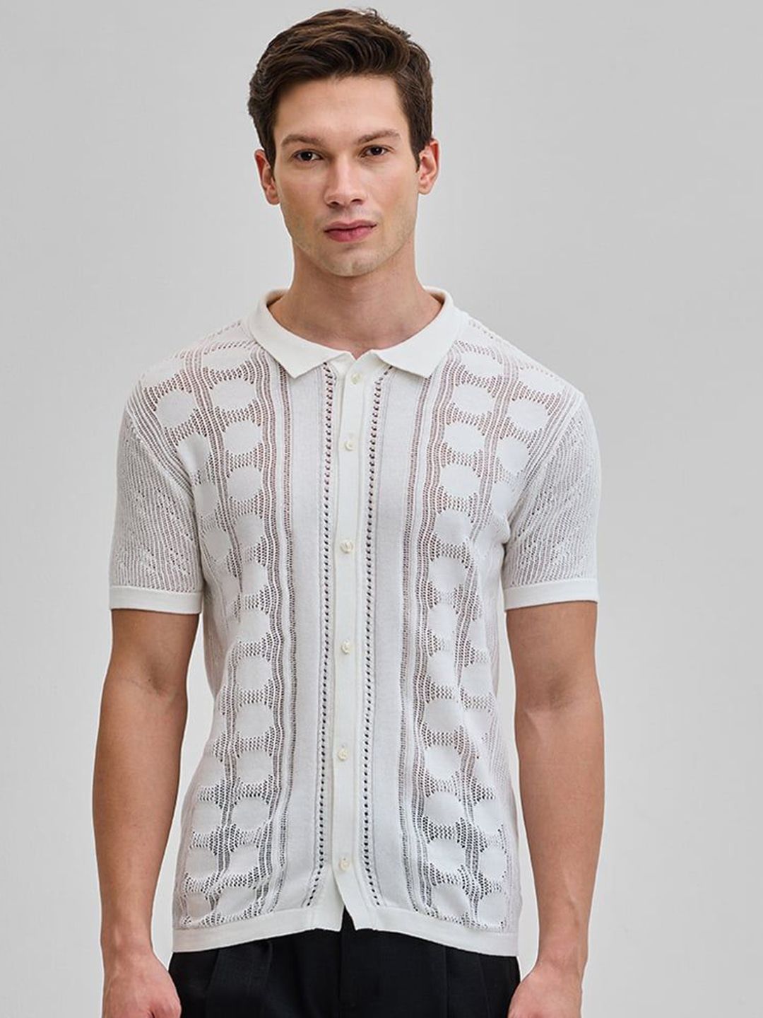 Snitch Men Smart Spread Collar Textured Cotton Casual Shirt-picture-40