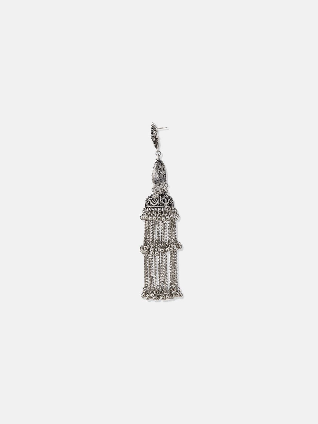 ATIBELLE Silver-Plated German Silver Floral Dome Shaped Oxidised Jhumkas