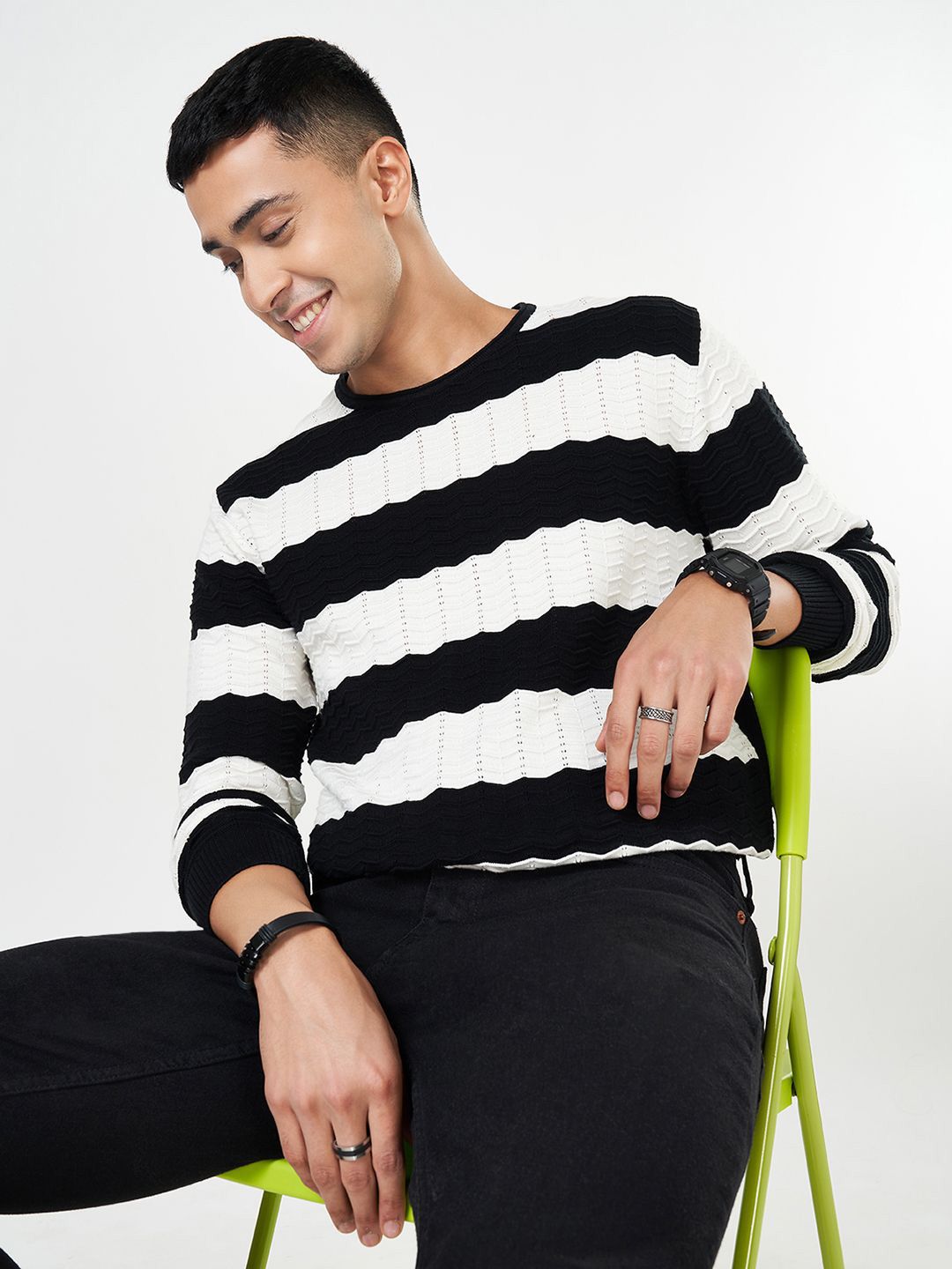 People Men Cotton Long Sleeves Striped Pullover-picture-57