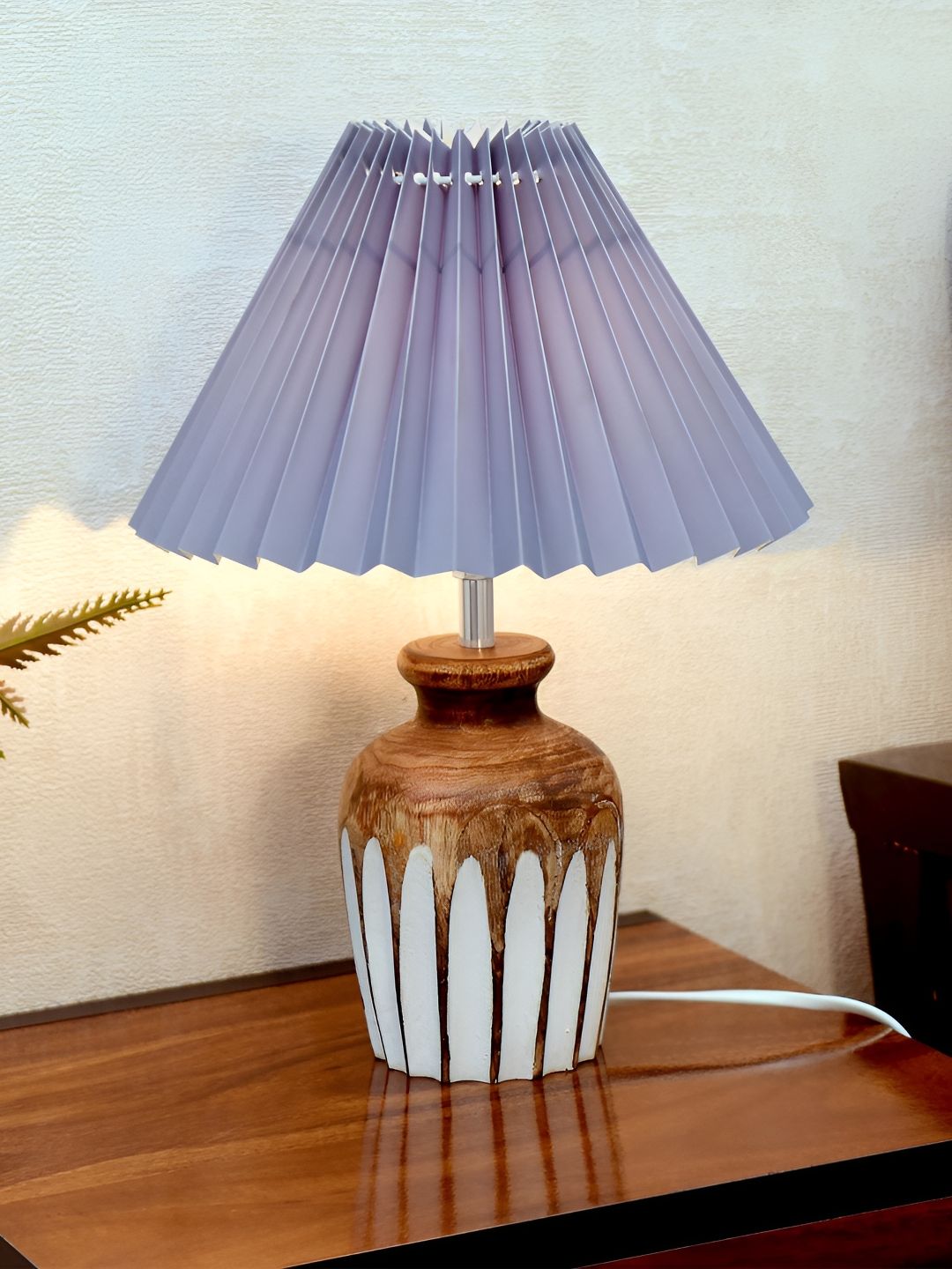 Homesake Grey Textured Wood Frusturical Shaped Table Lamp-picture-30