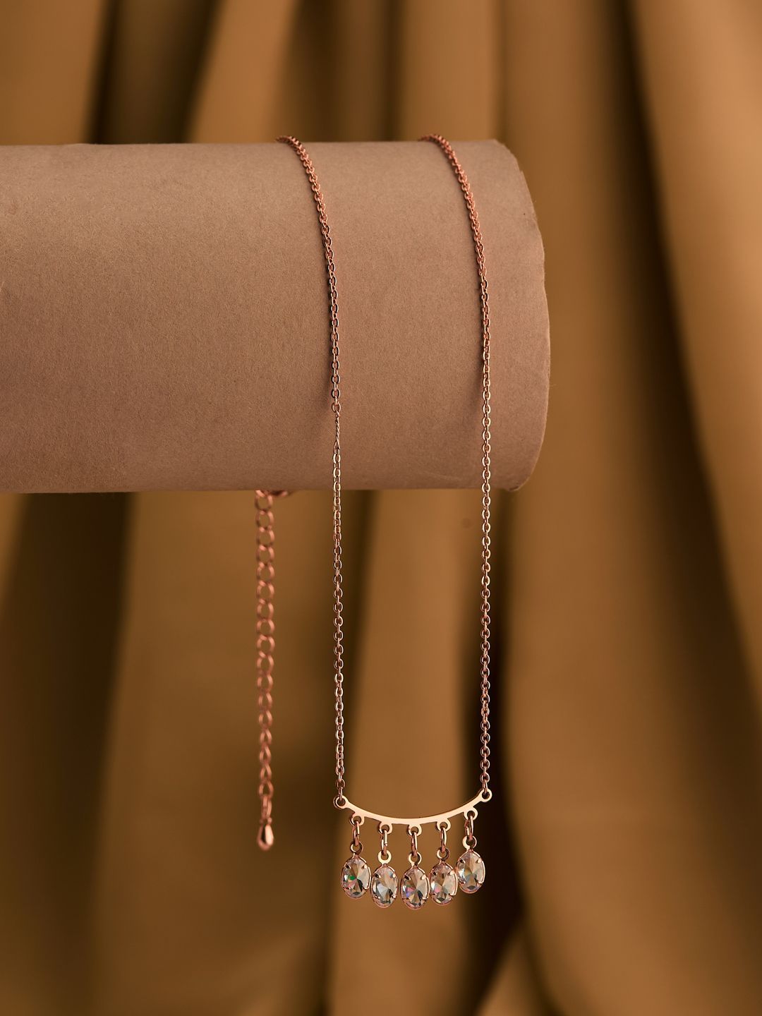 ATIBELLE Rose Gold-Plated Cubic Zirconia Studded Necklace