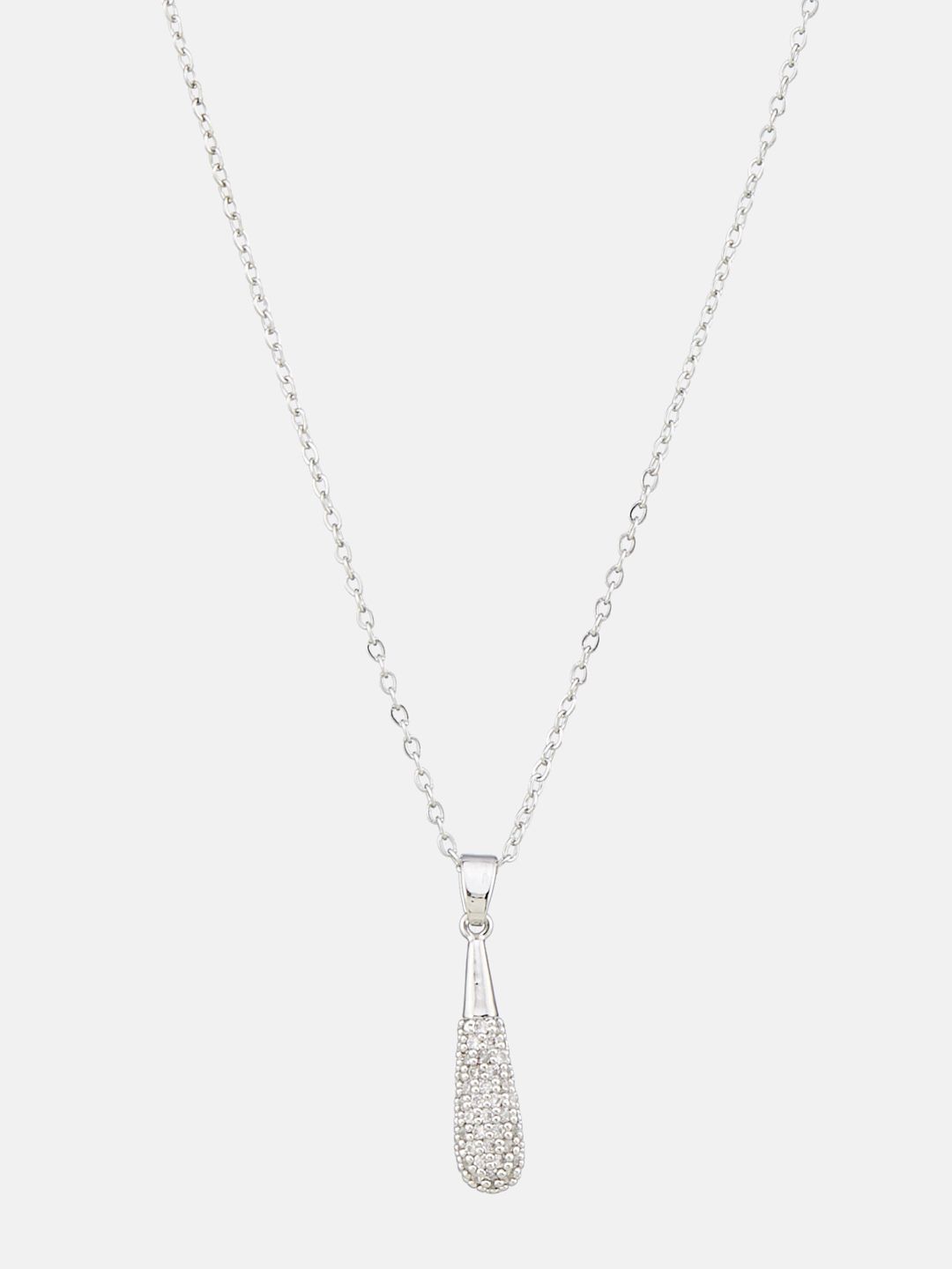 ATIBELLE Silver-Plated Teardrop-Shaped Pendant With Chain