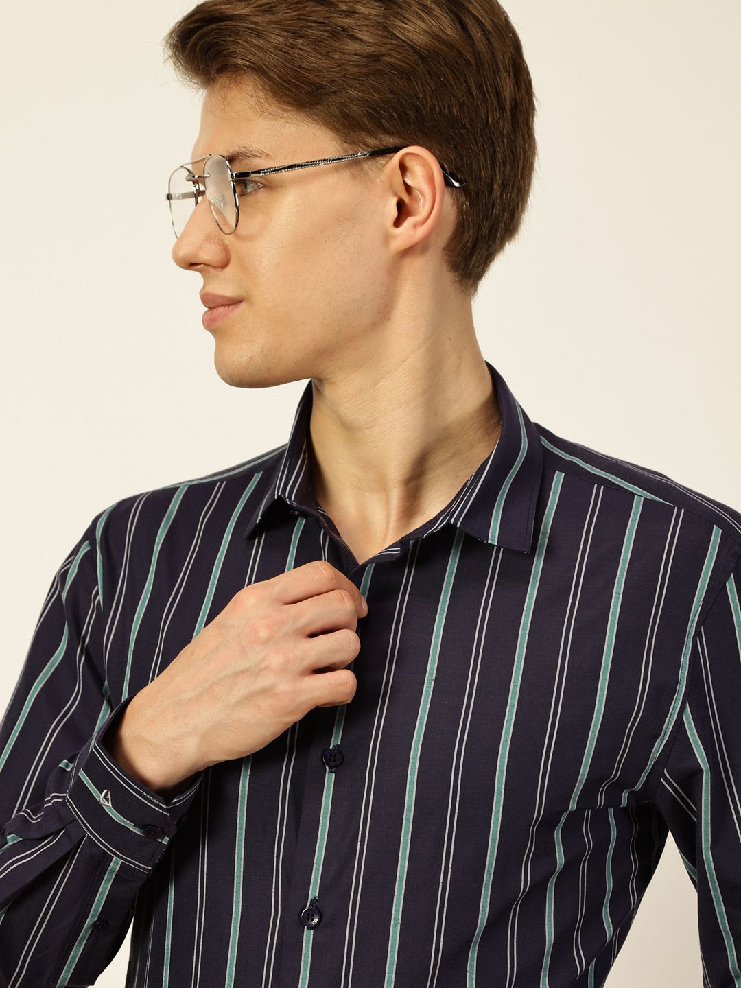 INVICTUS Men Original Spread Collar Vertical Striped Cotton Slim Fit Formal Shirt-picture-10