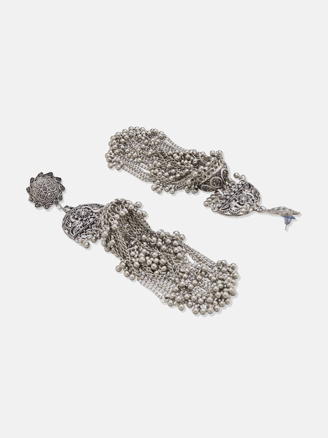 ATIBELLE Silver-Plated German Silver Floral Dome Shaped Oxidised Jhumkas