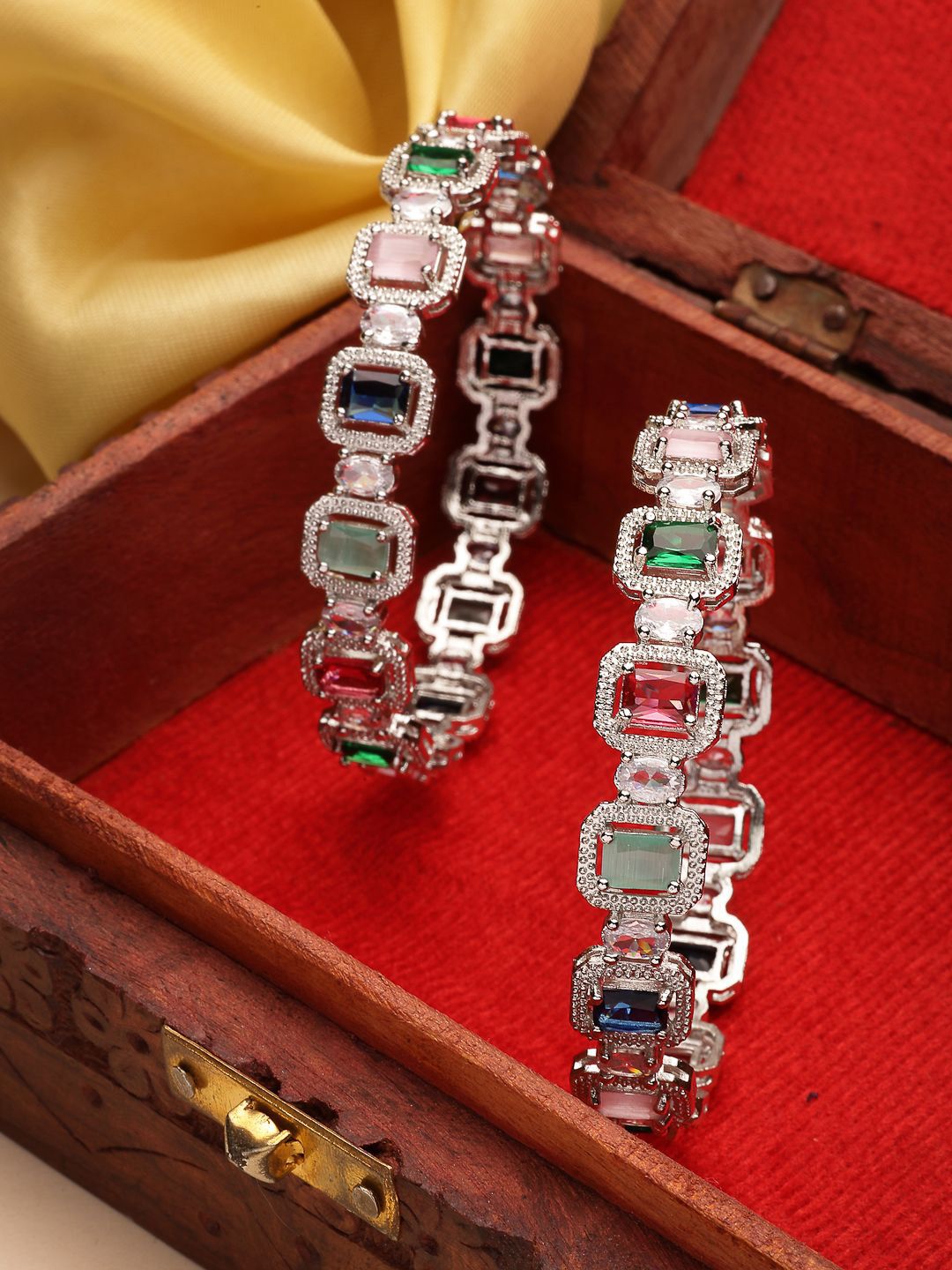 NVR Set Of 2 Sliver-Plated AD-Studded Bangles-picture-33