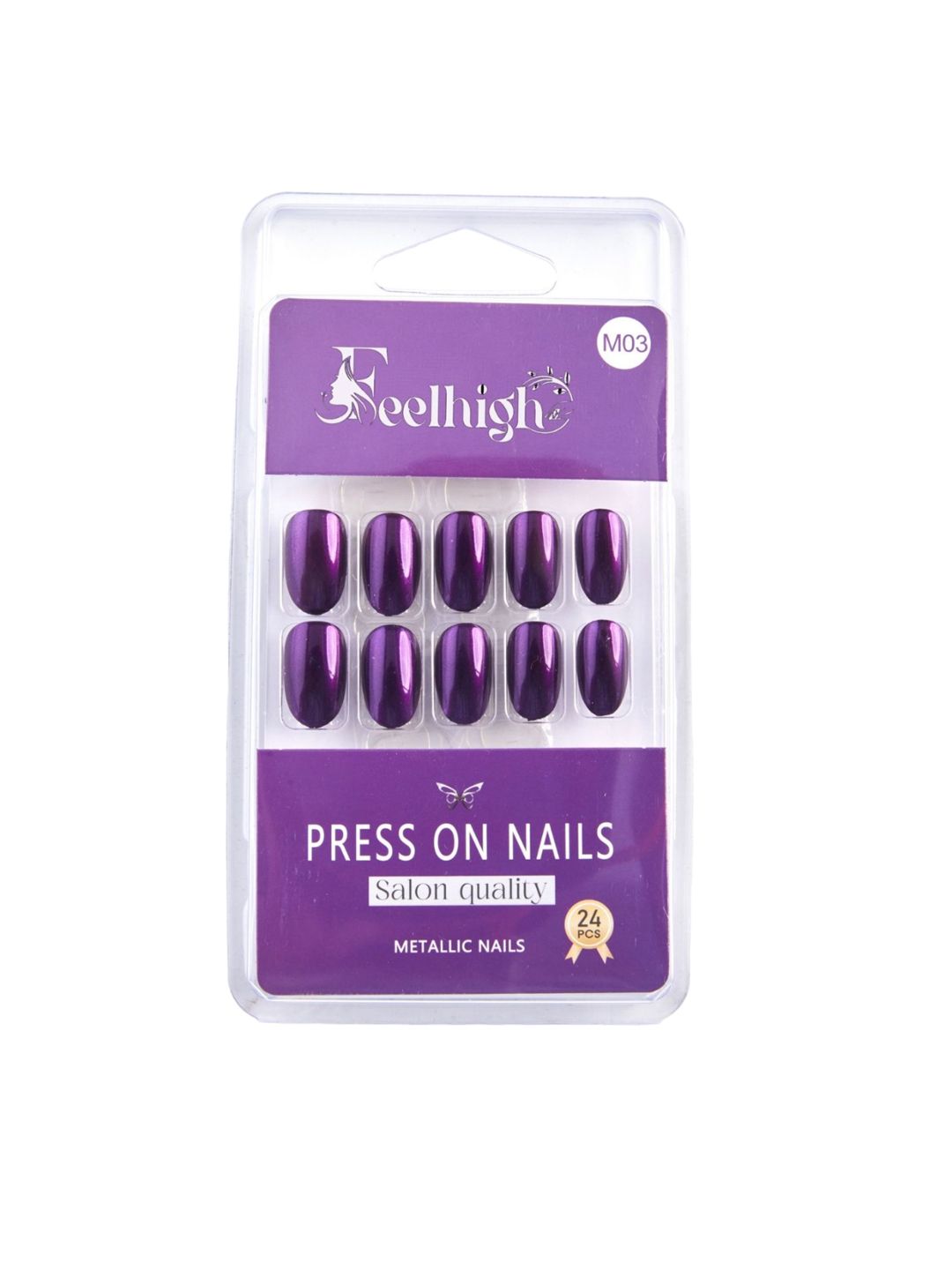 FEELHIGH Set of 24 Reusable Press On Metallic Nails - Shade 03-picture-37