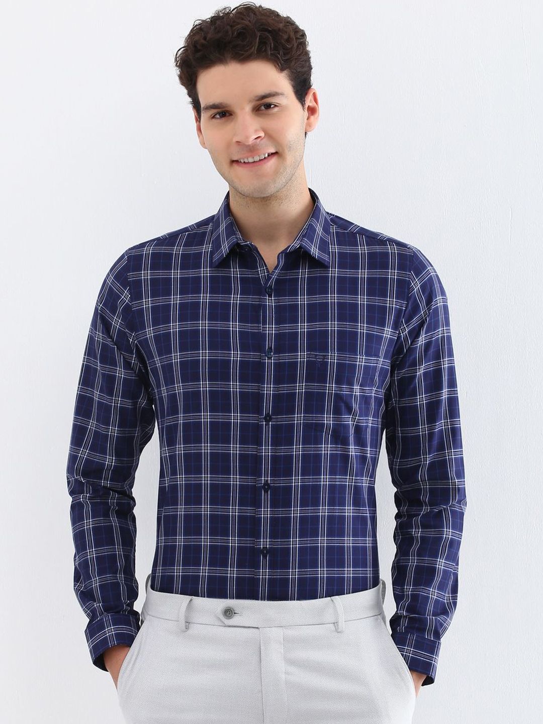 Allen Solly Men Spread Collar Tartan Checked Cotton Slim Fit Formal Shirt-picture-30