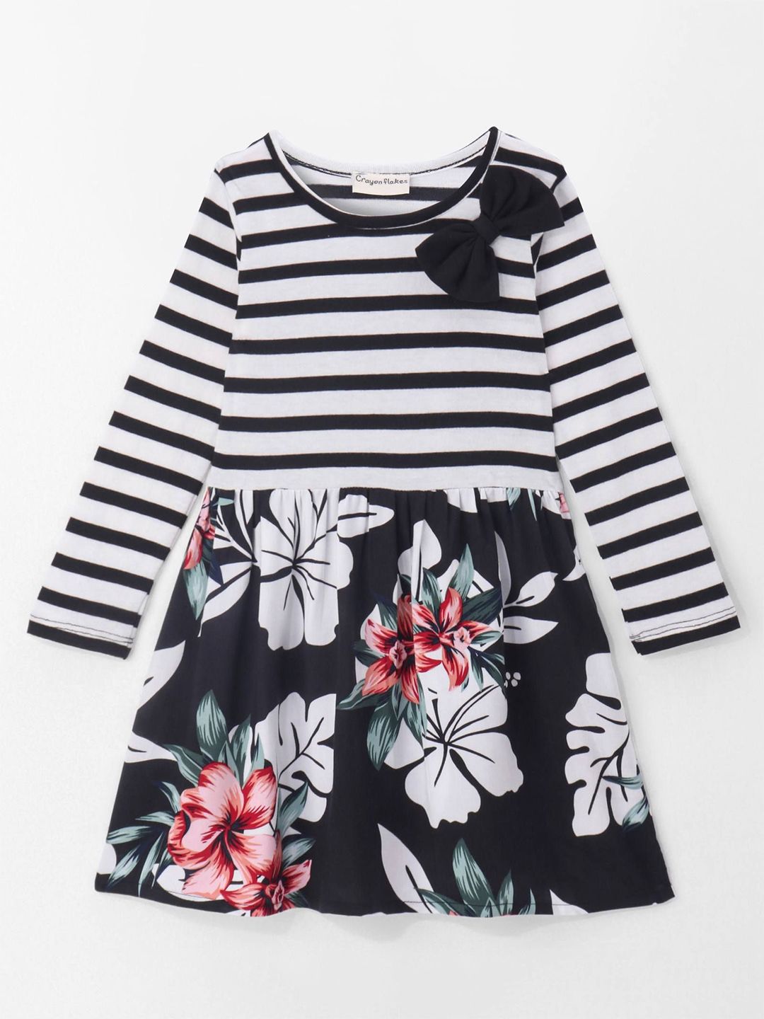 CrayonFlakes Girl Print Cotton Round Neck Full Sleeves Fit & Flare Dress-picture-37